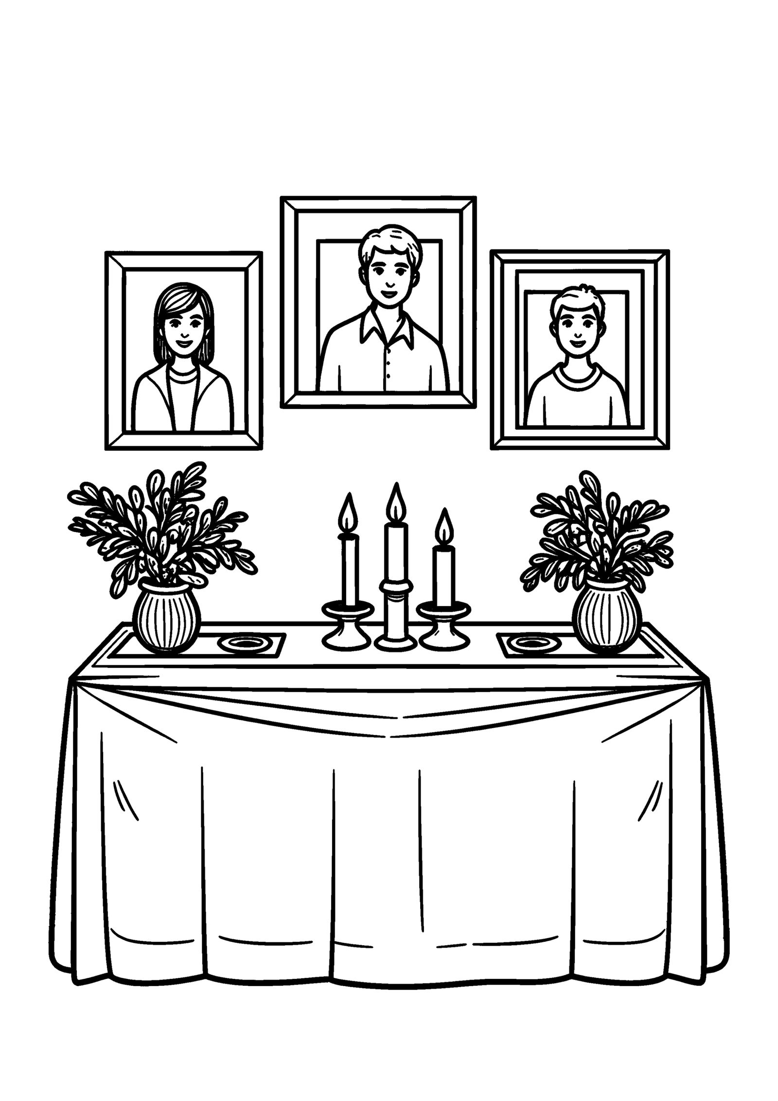 Coloriage Autel familial avec bougies et photos, variante 2
