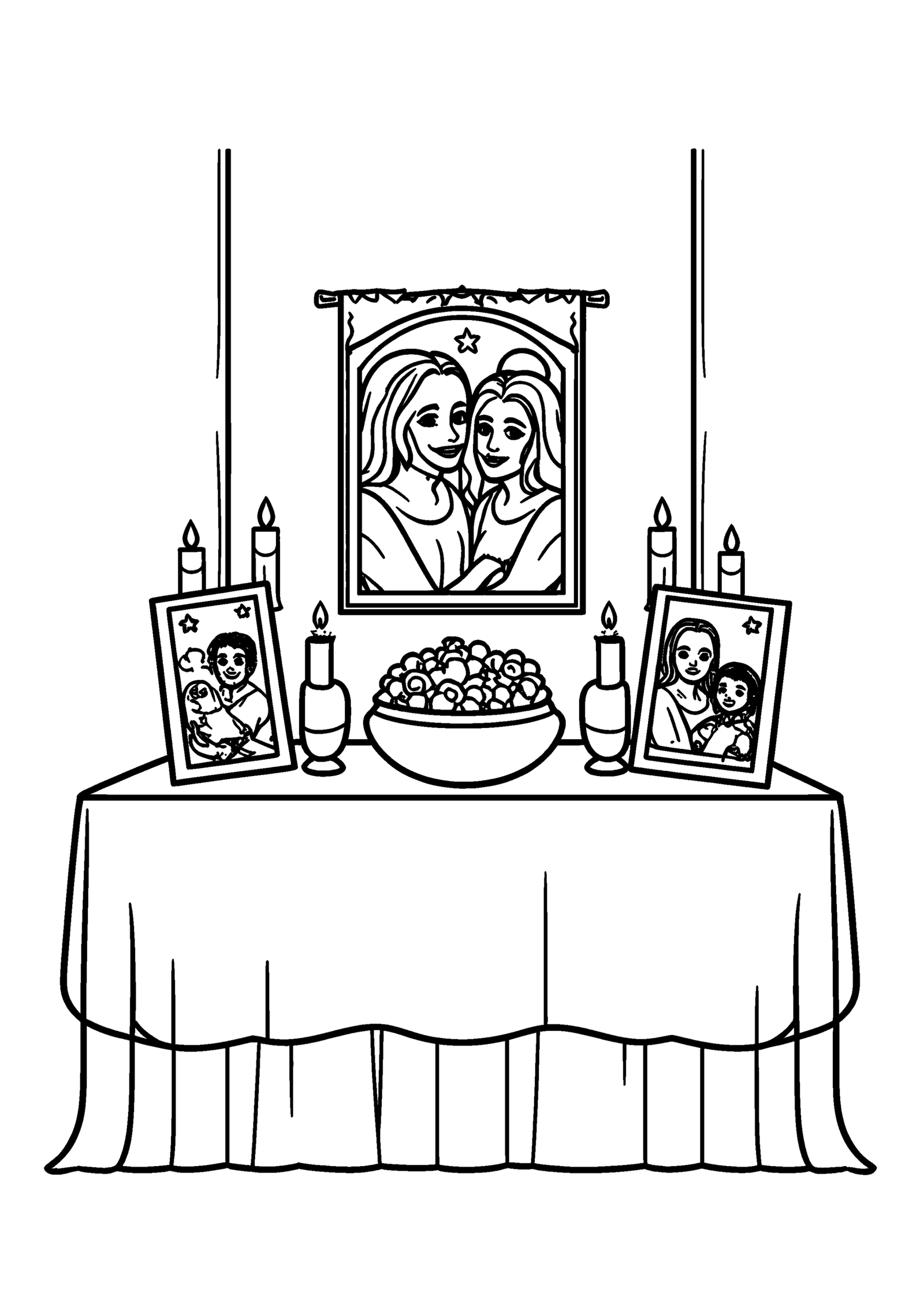 Coloriage Autel familial avec bougies et photos, variante 4