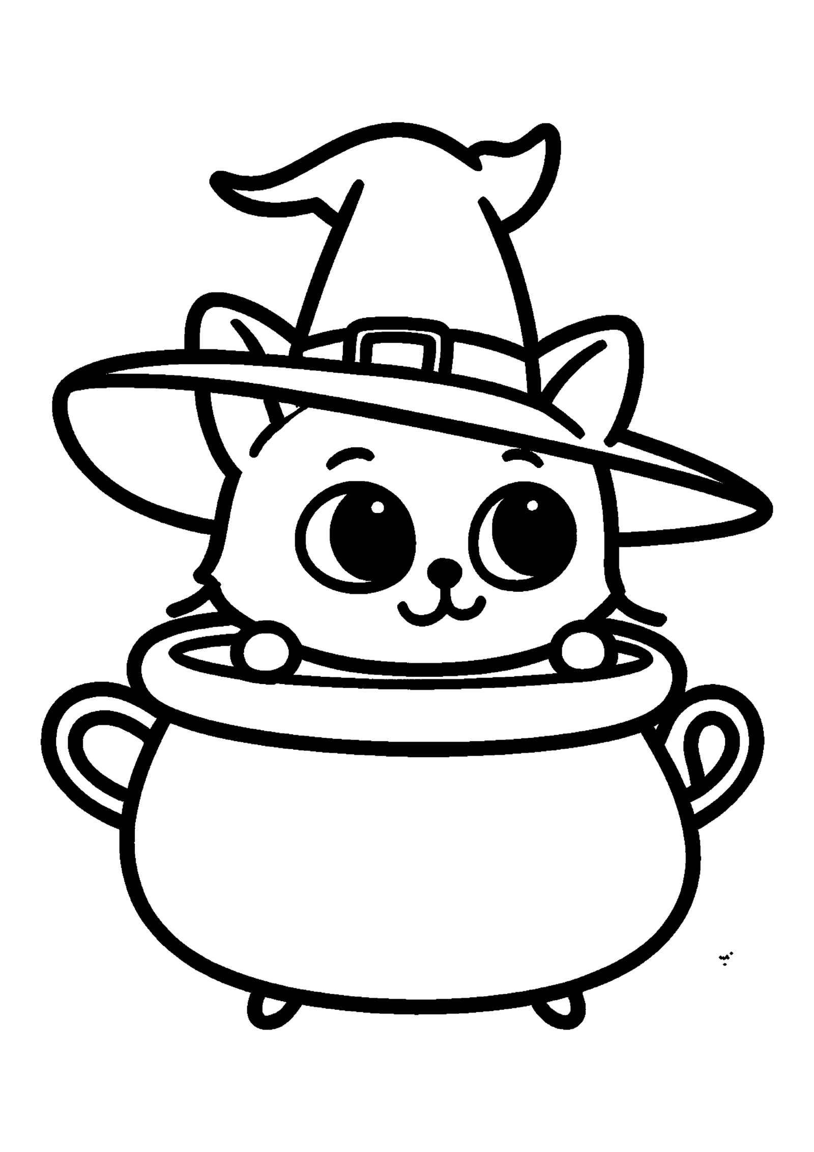 Coloriage Chat noir au chapeau de sorcière à imprimer