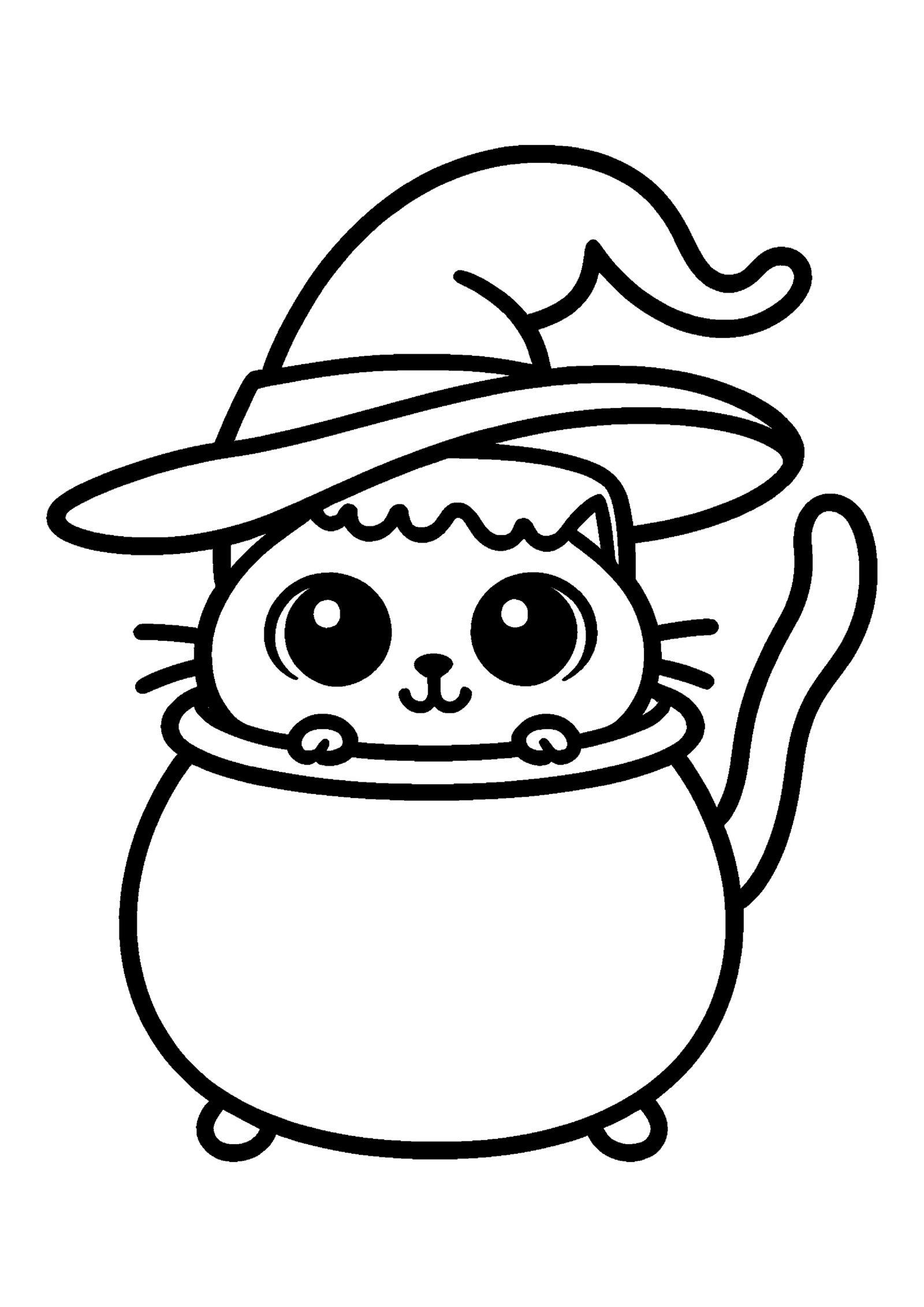 Coloriage Chat noir au chapeau de sorcière, variante 2