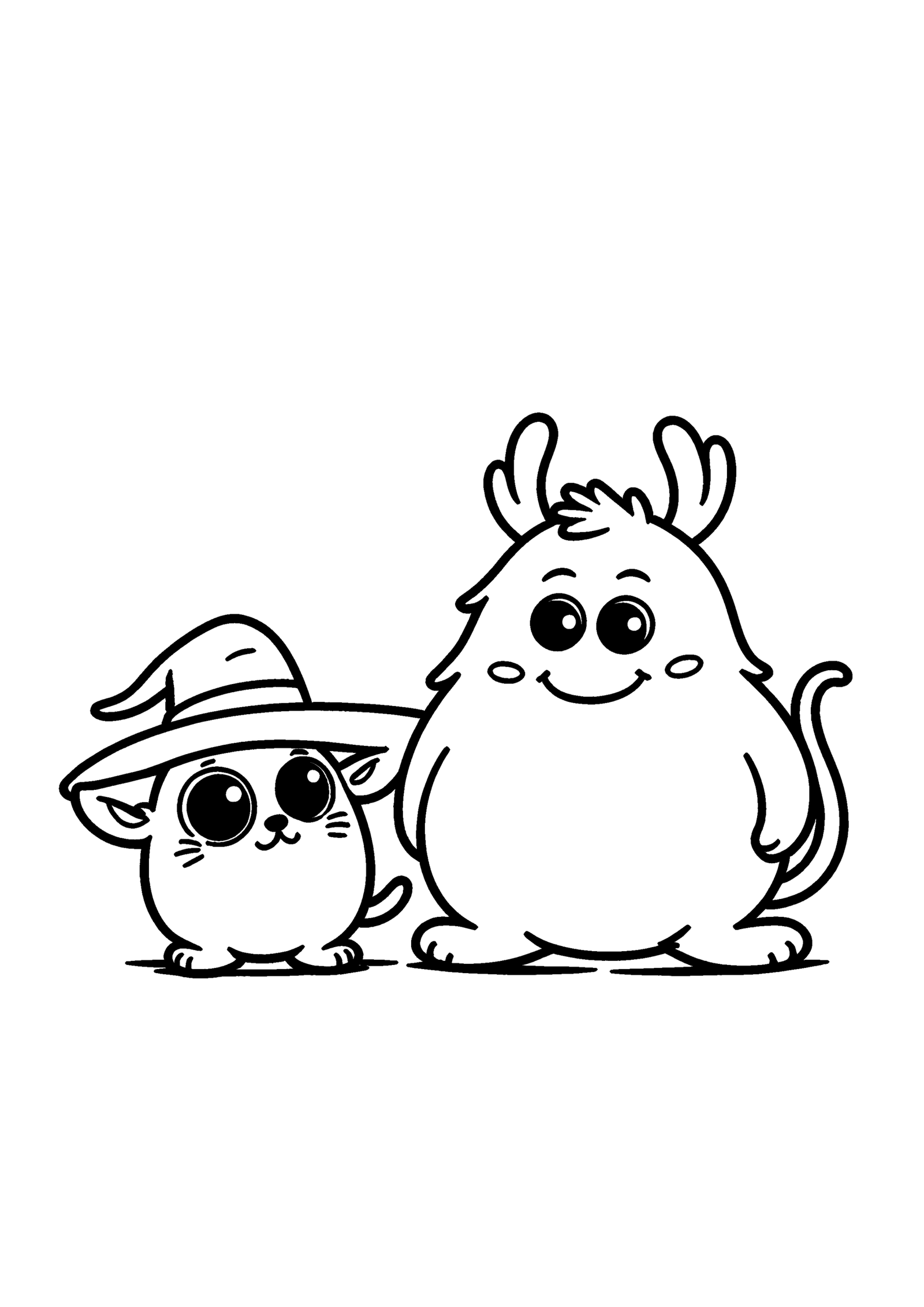 Coloriage Chat noir et petit monstre à imprimer gratuitement