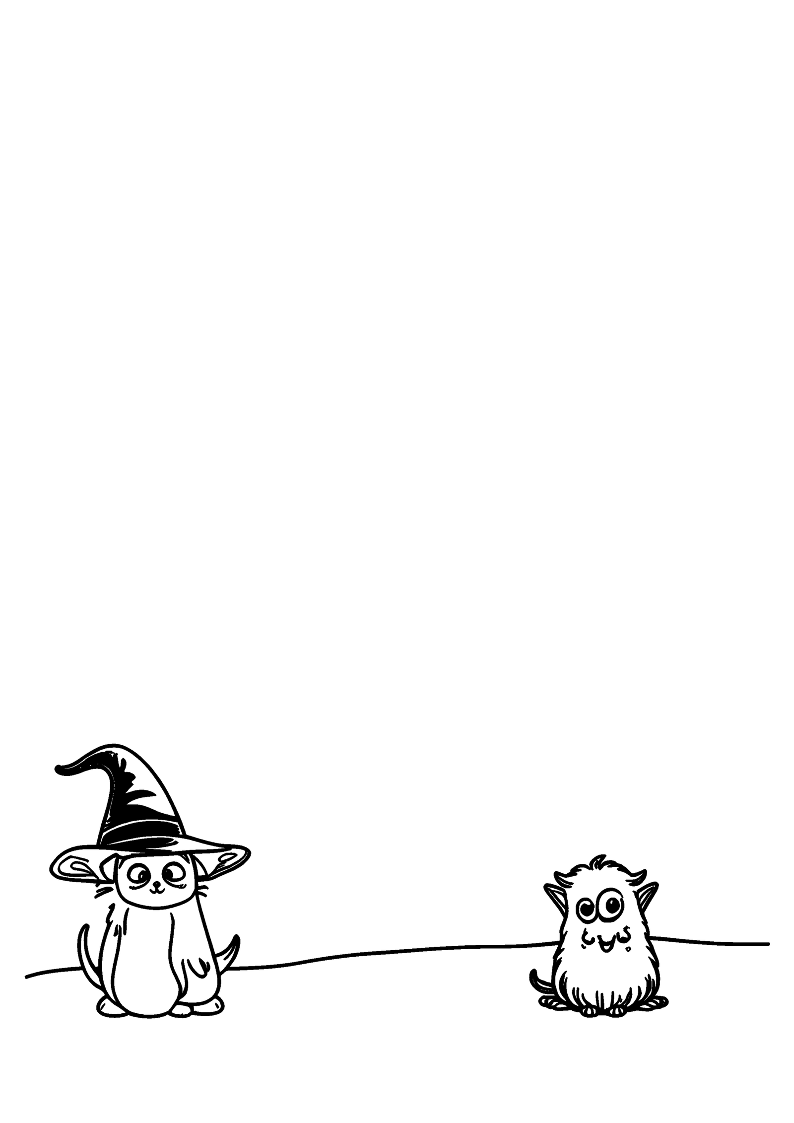 Coloriage Chat noir et petit monstre, variante 2