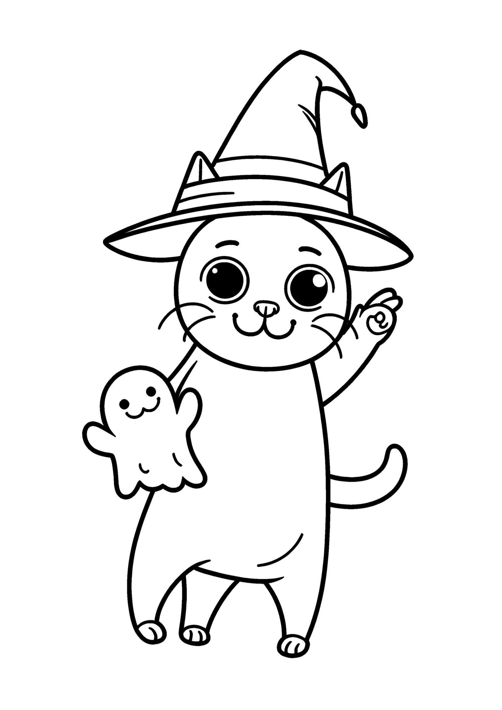 Coloriage Chat sorcière et fantôme, variante 2