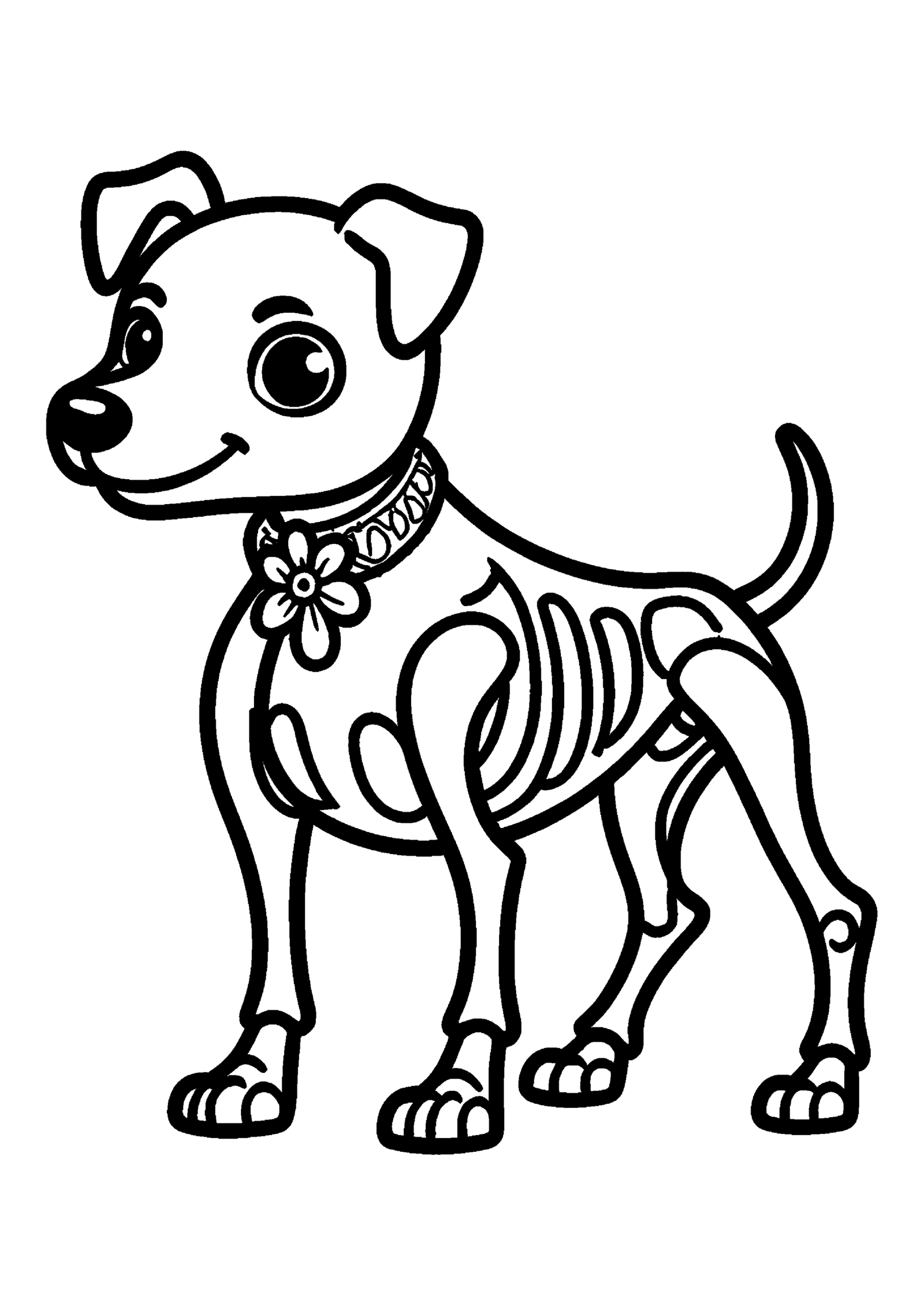 Coloriage Chien squelette avec collier de fleurs, variante 2