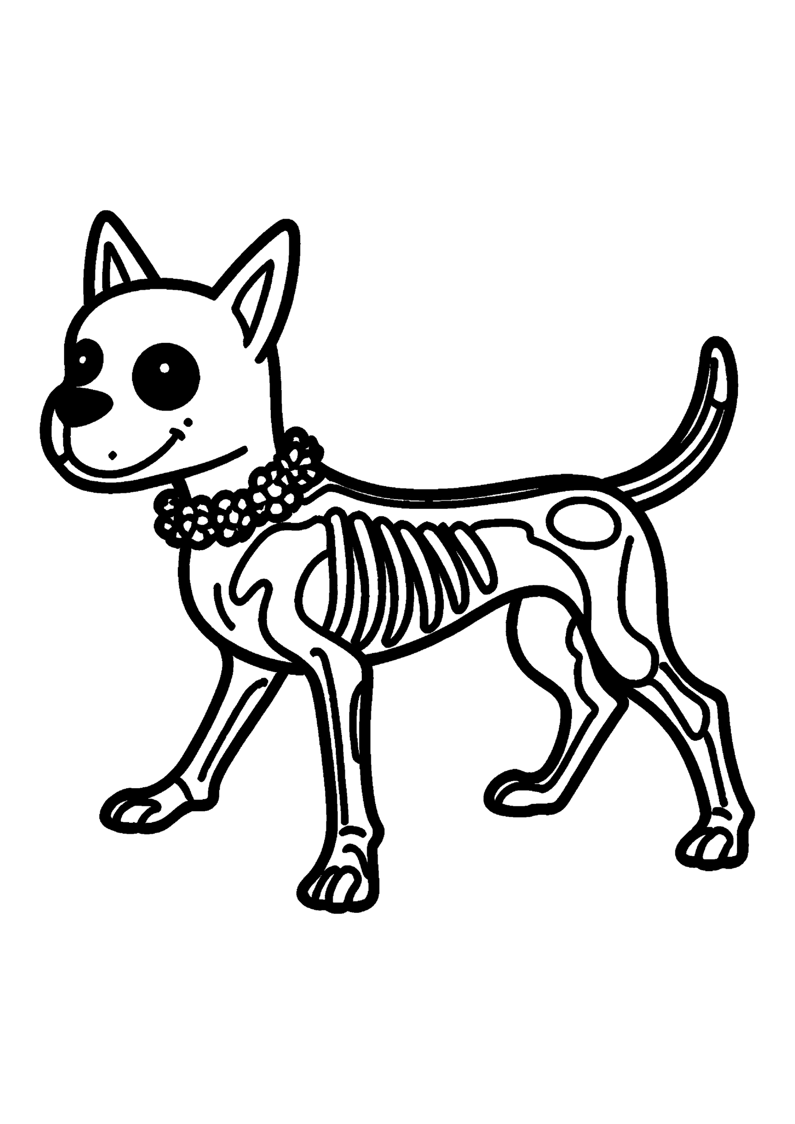 Coloriage Chien squelette avec collier de fleurs, variante 3