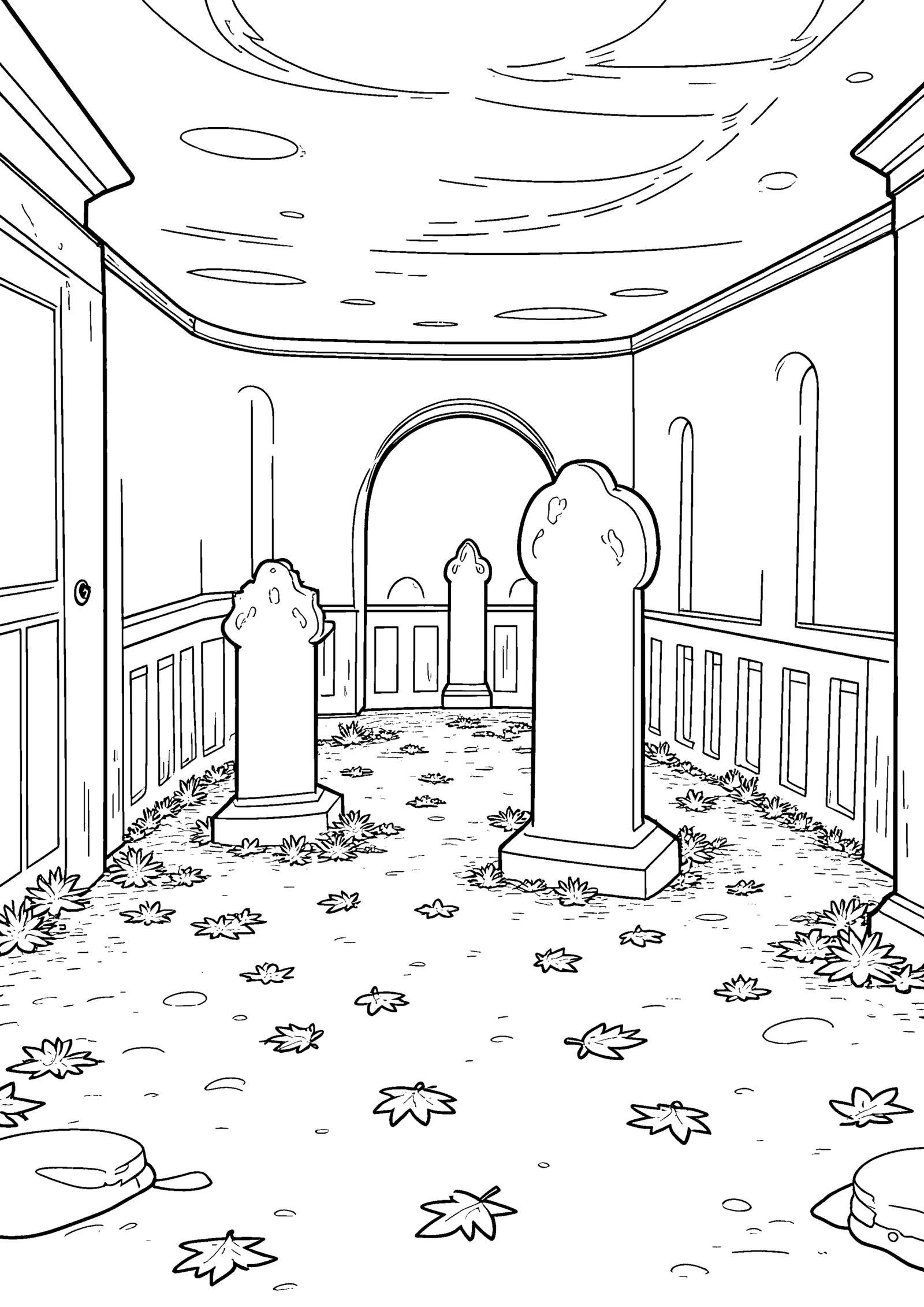 Coloriage Cimetière aux feuilles d'automne, variante 1