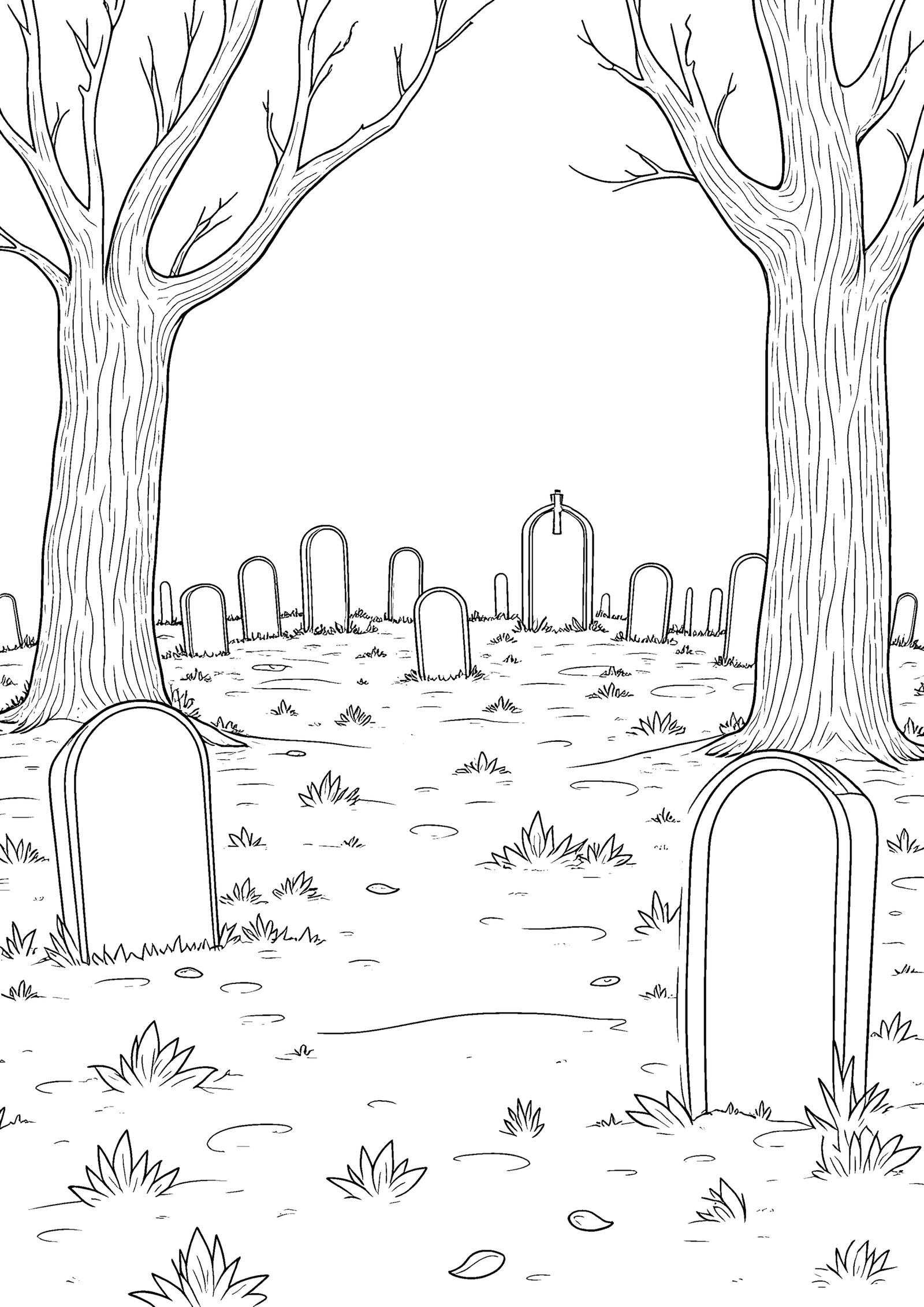 Coloriage Cimetière aux feuilles d'automne, variante 3