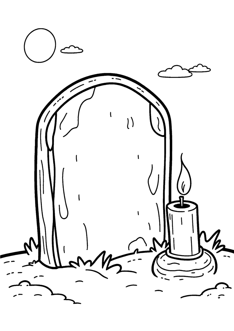 Coloriage Cimetière pierre tombale à la bougie à imprimer gratuitement