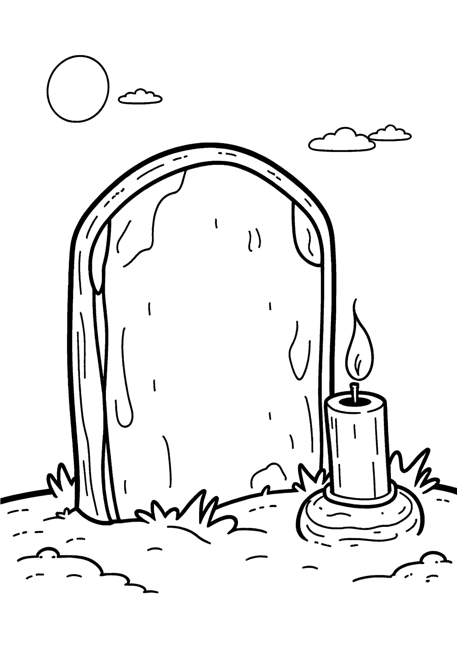 Coloriage Cimetière pierre tombale à la bougie, variante 1