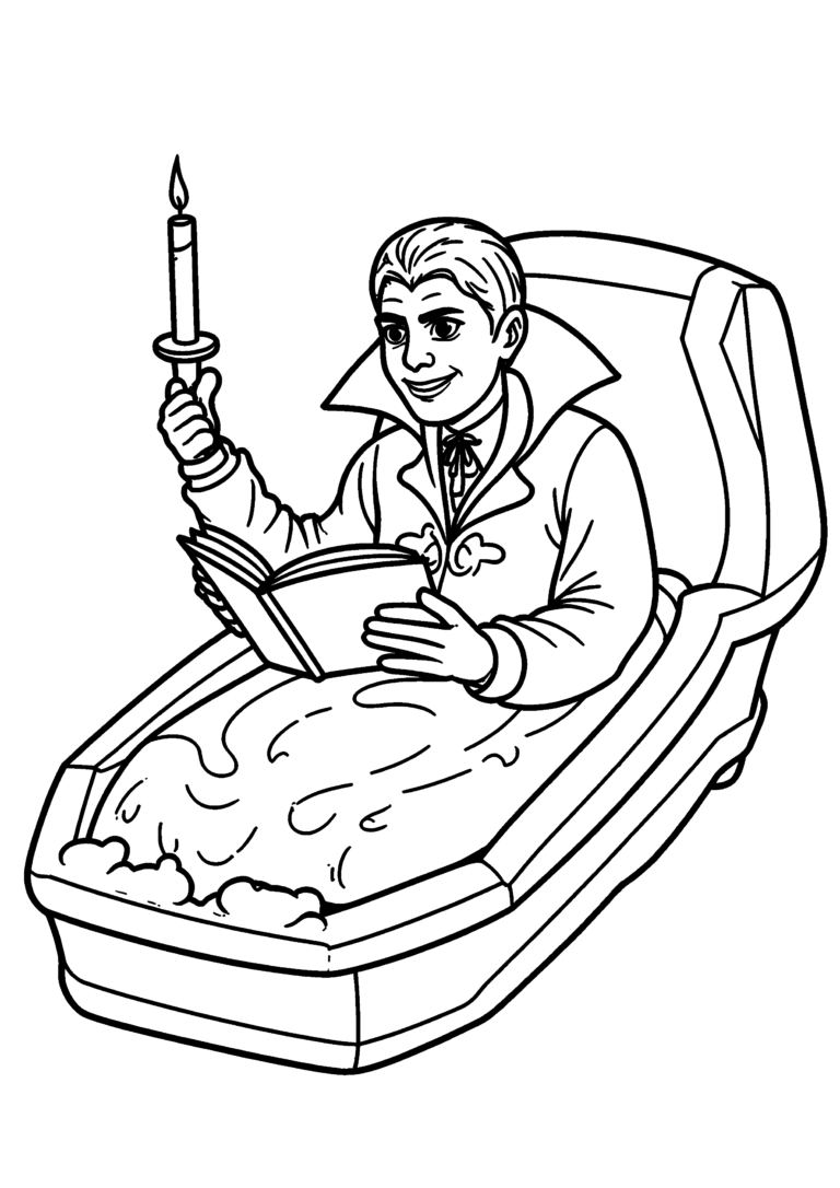 Coloriage Comte vampire lisant une histoire à imprimer gratuitement