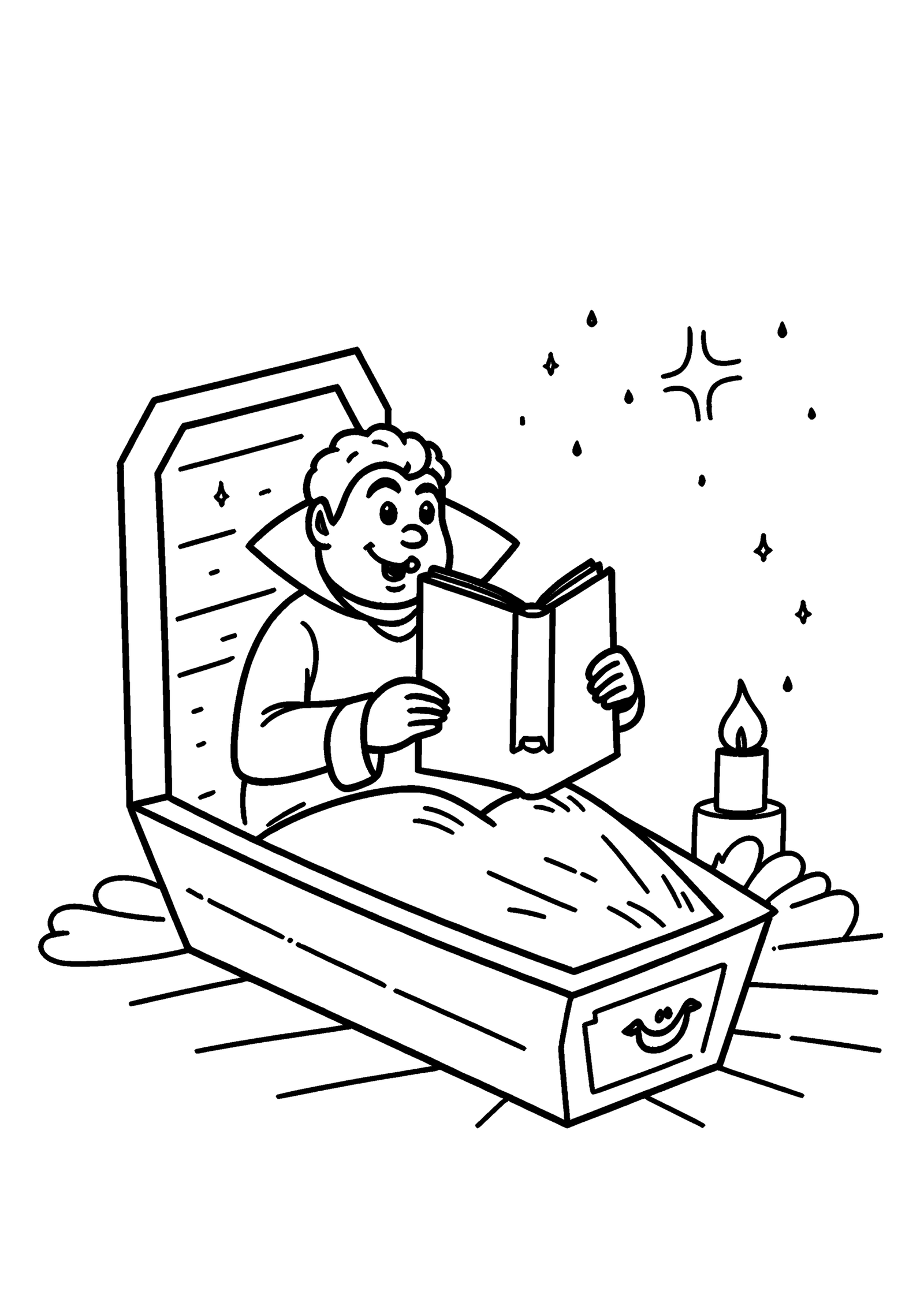 Coloriage Comte vampire lisant une histoire, variante 2
