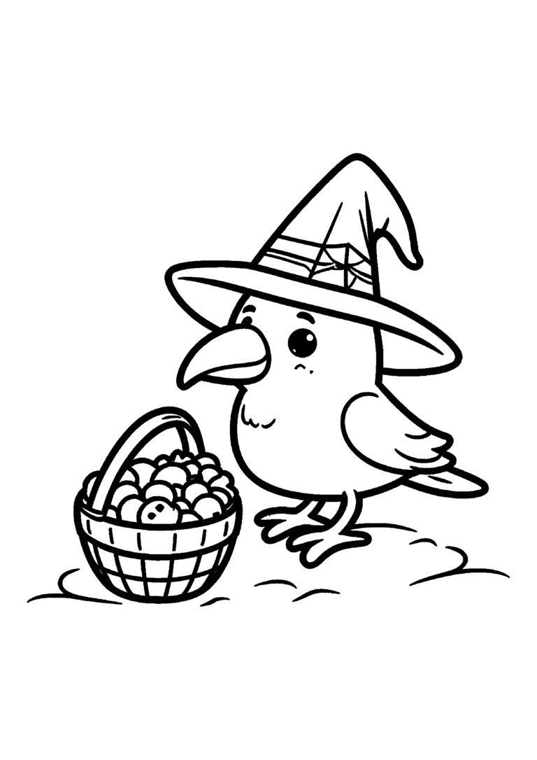 Coloriage Corbeau à chapeau de sorcière à imprimer gratuitement