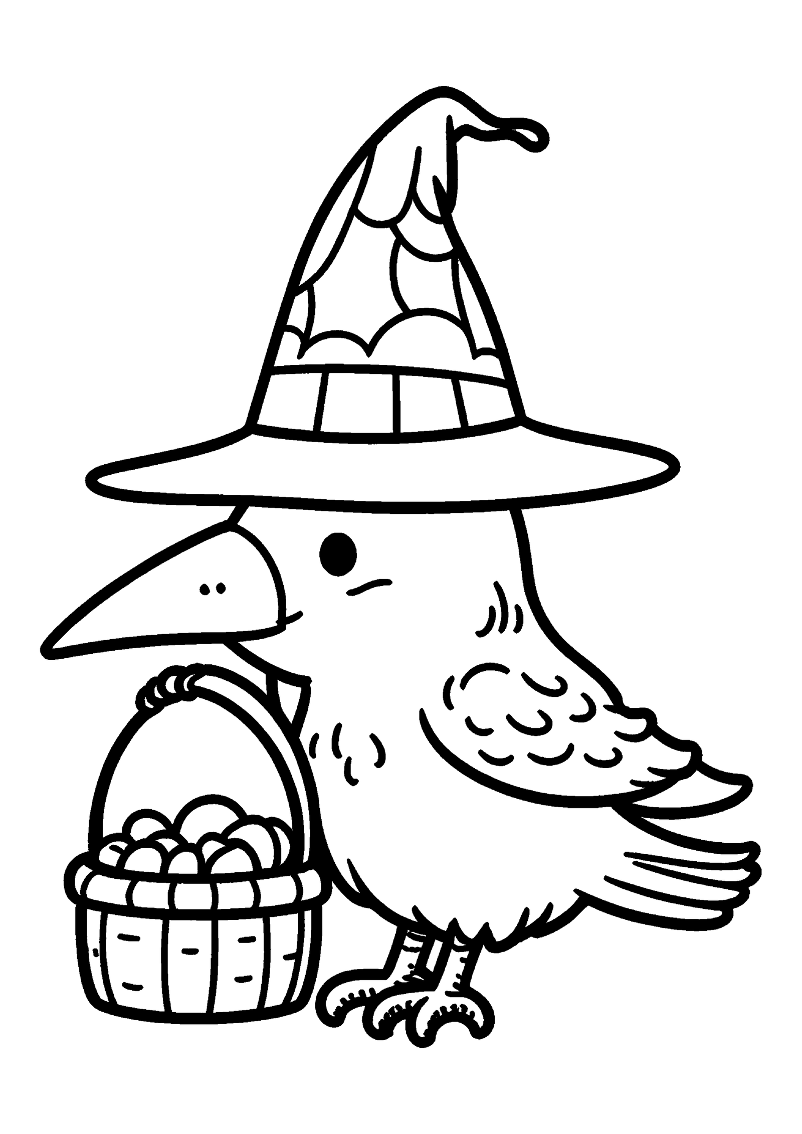 Coloriage Corbeau à chapeau de sorcière, variante 3