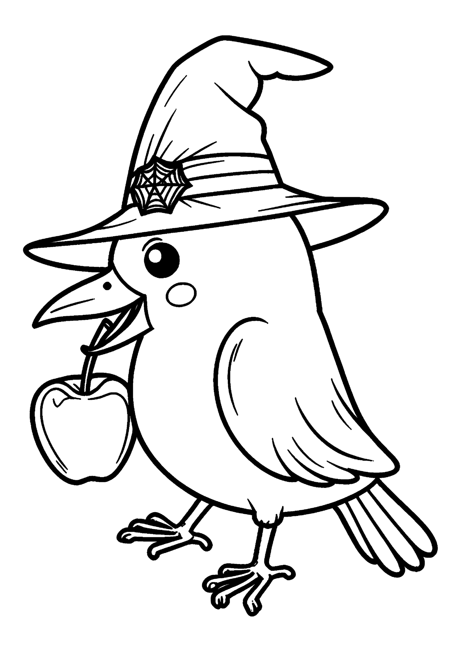 Coloriage Corbeau au chapeau et à la pomme d'amour, variante 2