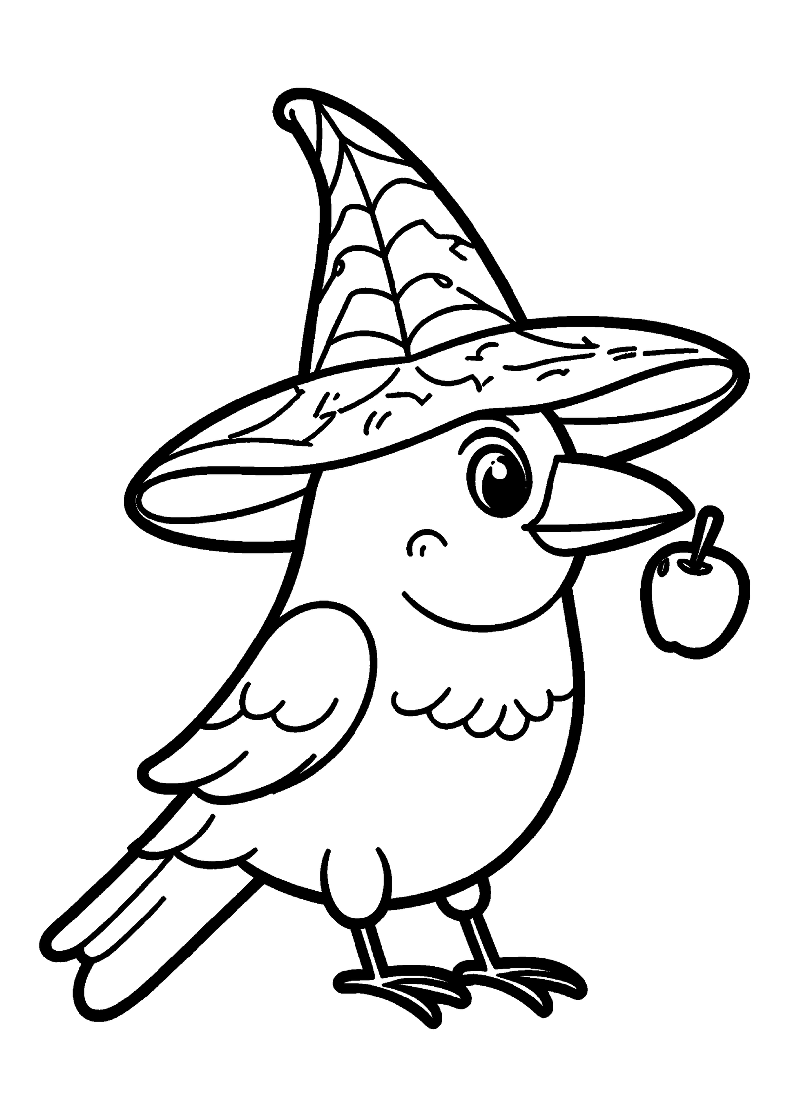 Coloriage Corbeau au chapeau et à la pomme d'amour, variante 3