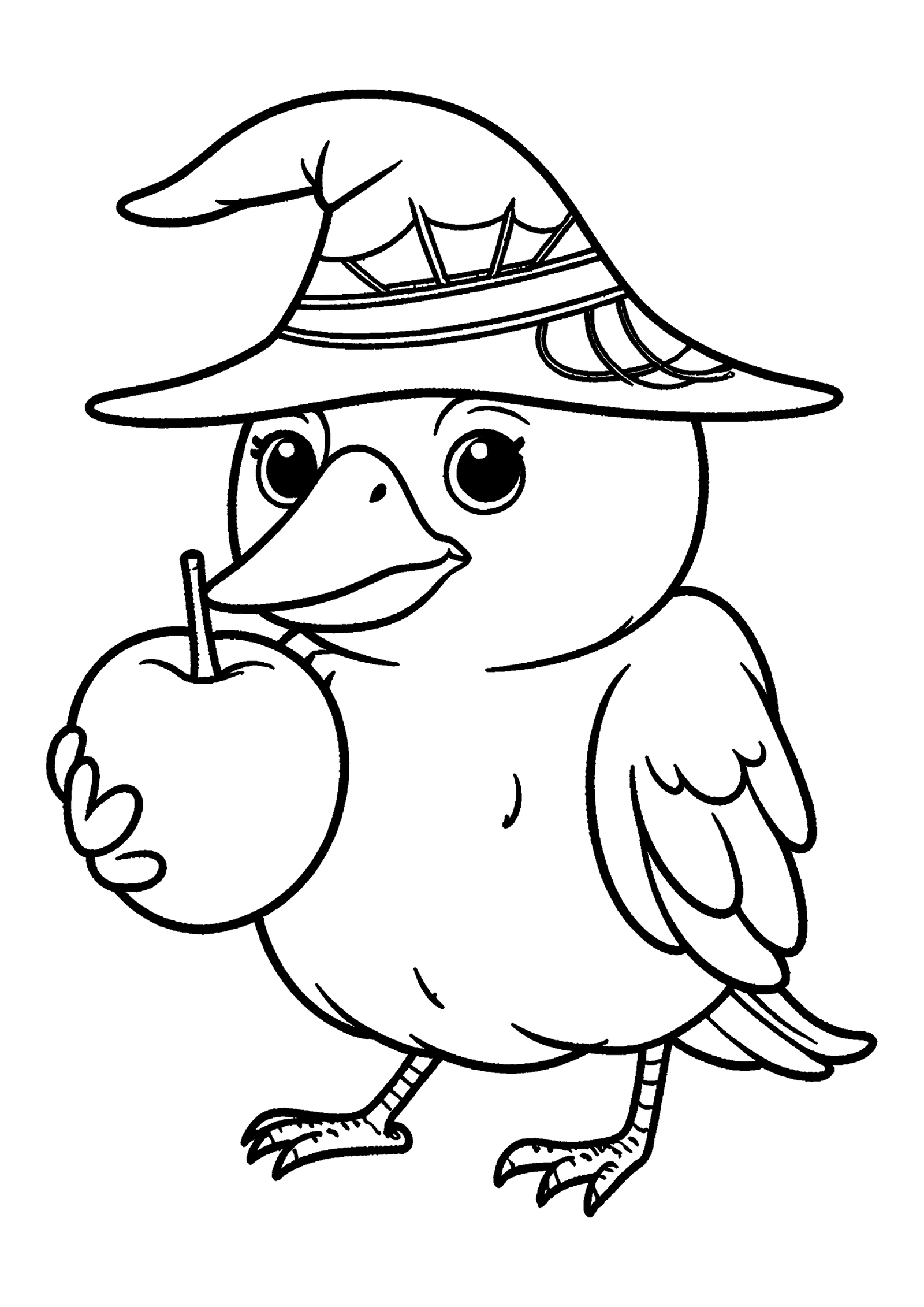 Coloriage Corbeau au chapeau et à la pomme d'amour, variante 4