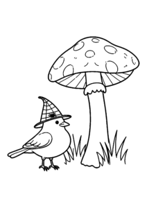 Corbeau sorcière sous champignon