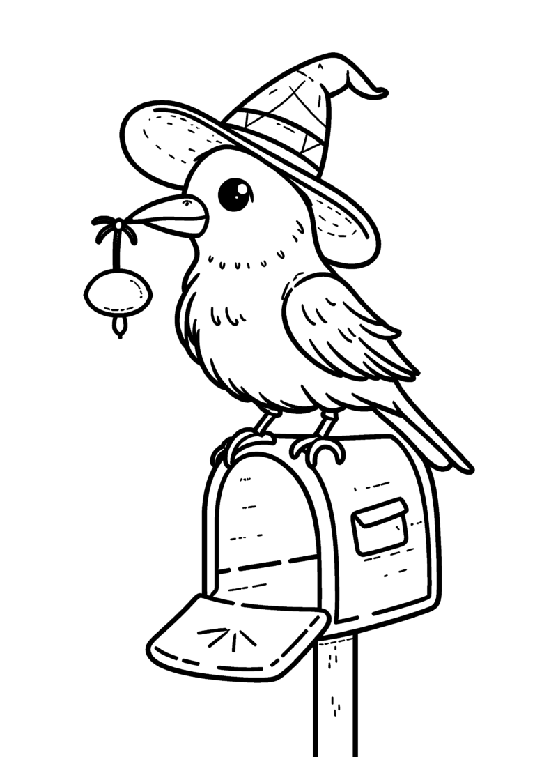 Coloriage Corbeau sur boîte aux lettres à imprimer gratuitement