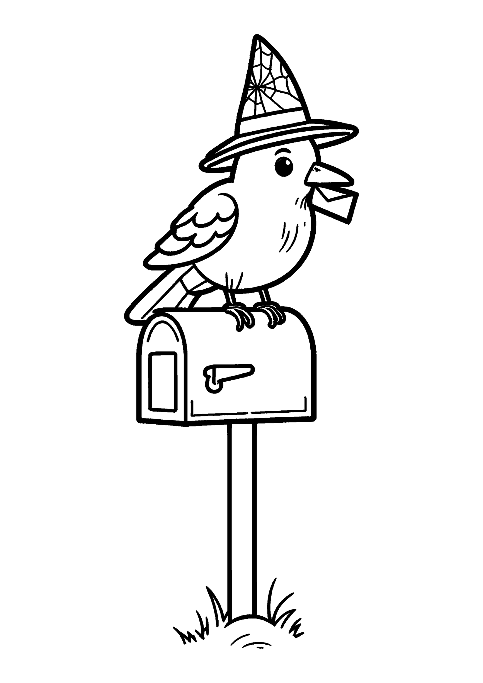 Coloriage Corbeau sur boîte aux lettres, variante 2