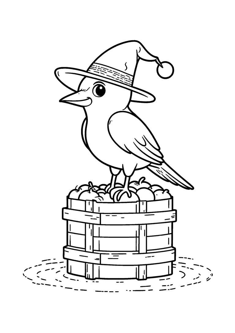 Coloriage Corbeau sur caisse de pommes à imprimer gratuitement