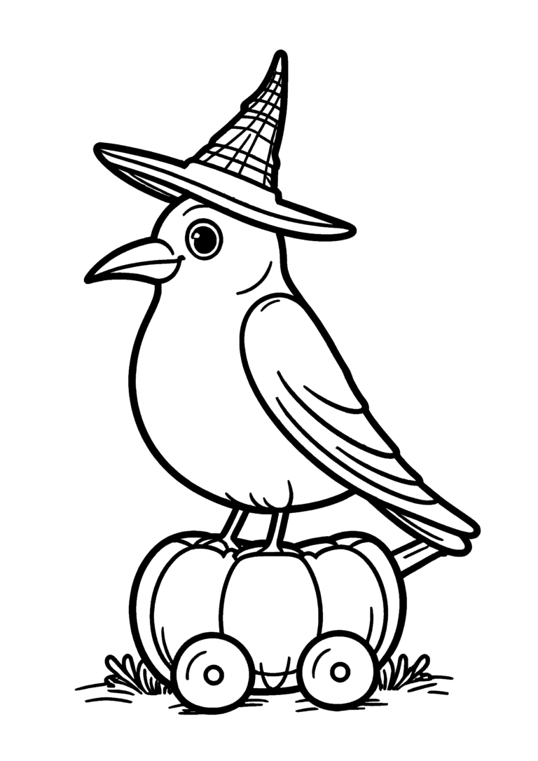 Coloriage Corbeau sur charrette citrouille à imprimer gratuitement
