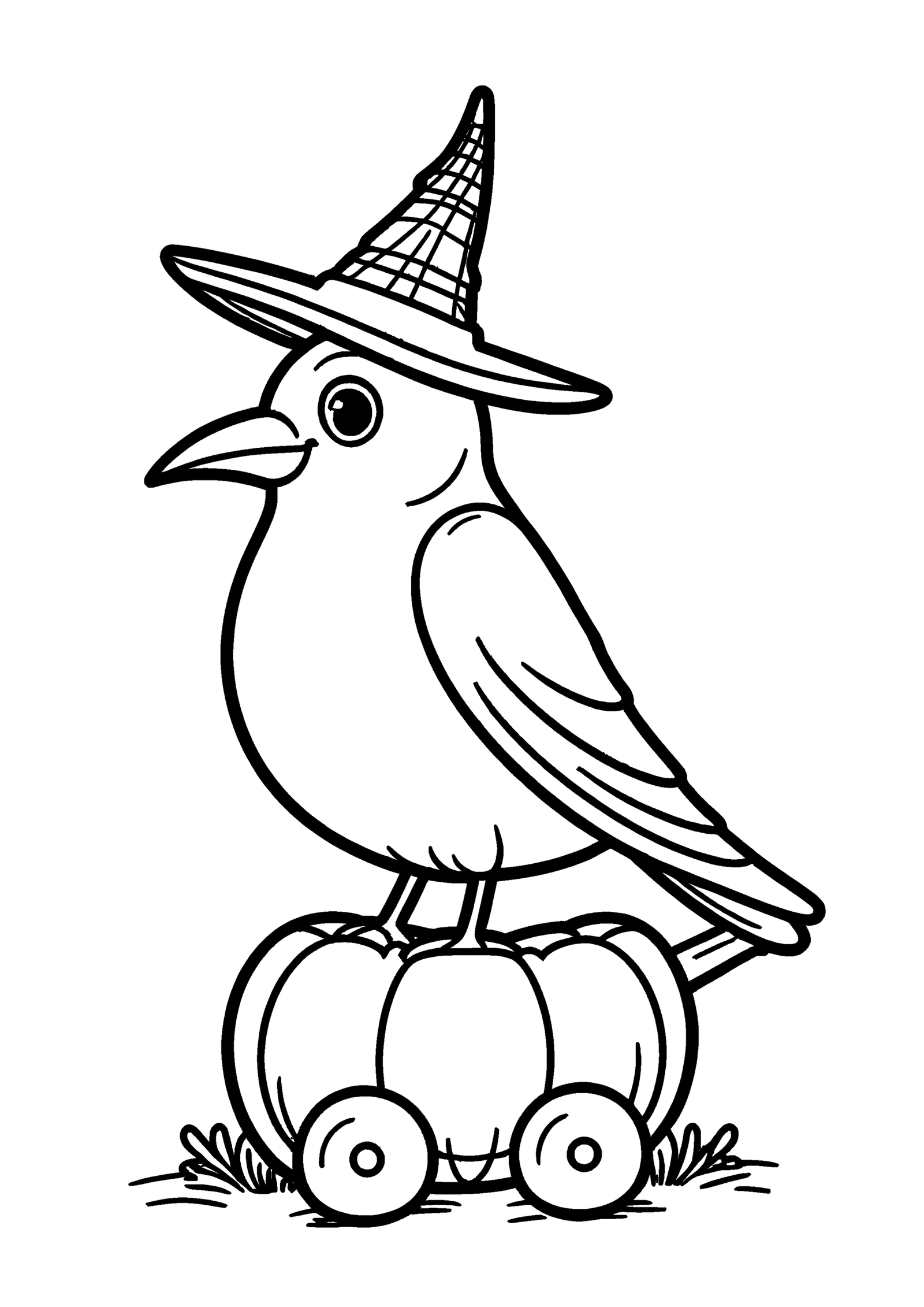 Coloriage Corbeau sur charrette citrouille, variante 1