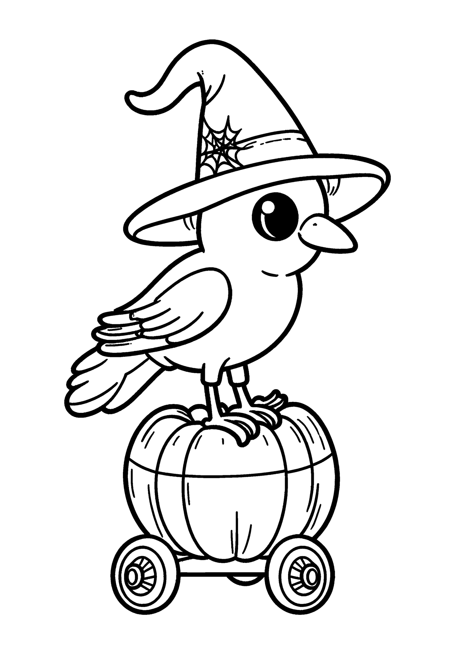 Coloriage Corbeau sur charrette citrouille, variante 2