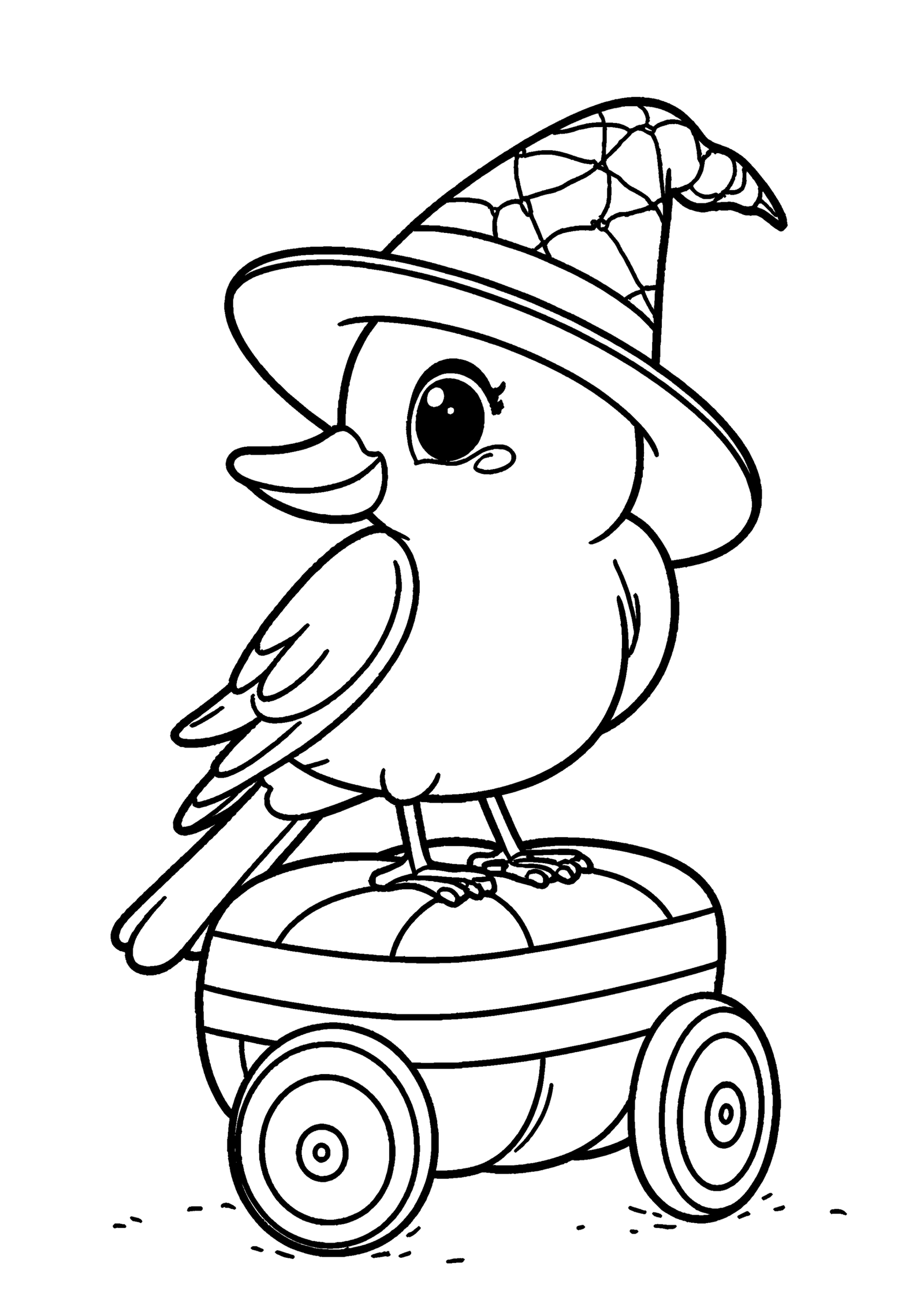 Coloriage Corbeau sur charrette citrouille, variante 3