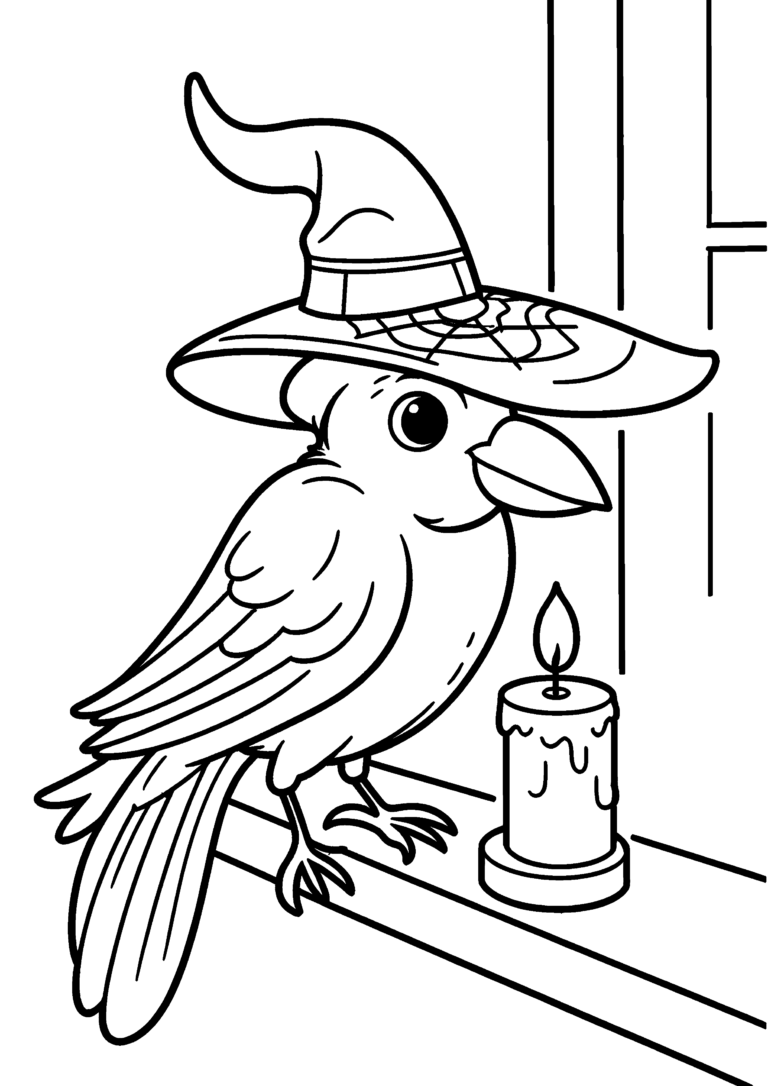 Coloriage Corbeau sur rebord de fenêtre à imprimer gratuitement