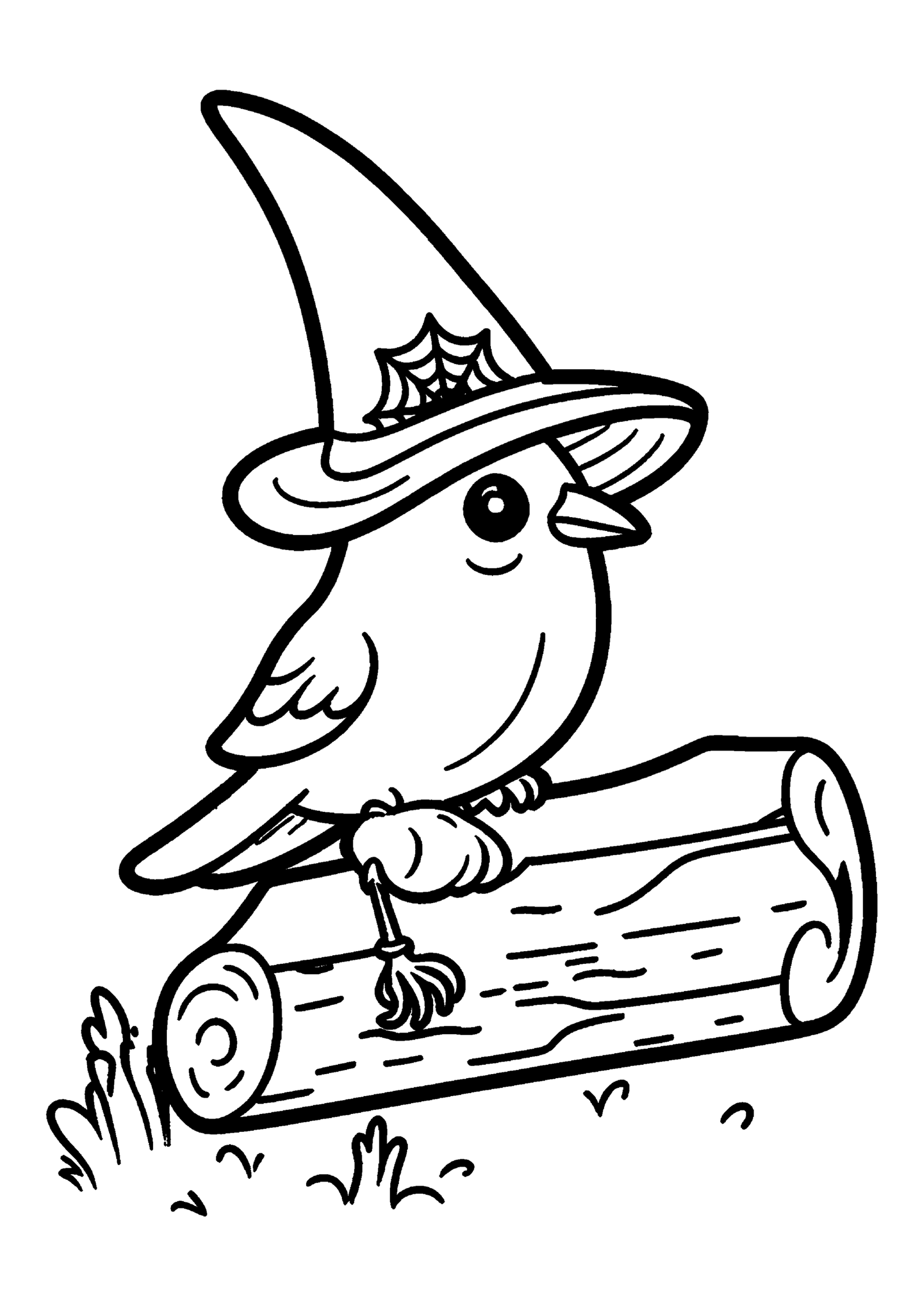 Coloriage Corbeau sur tronc tombé à imprimer gratuitement