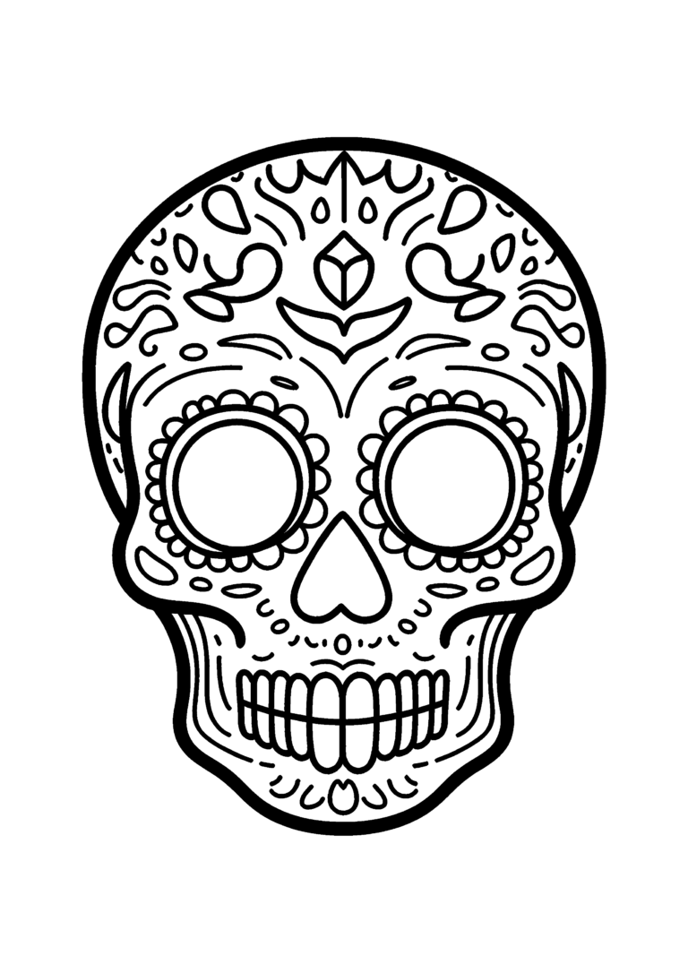 Coloriage Crâne décoré étoiles et croissants à imprimer gratuitement