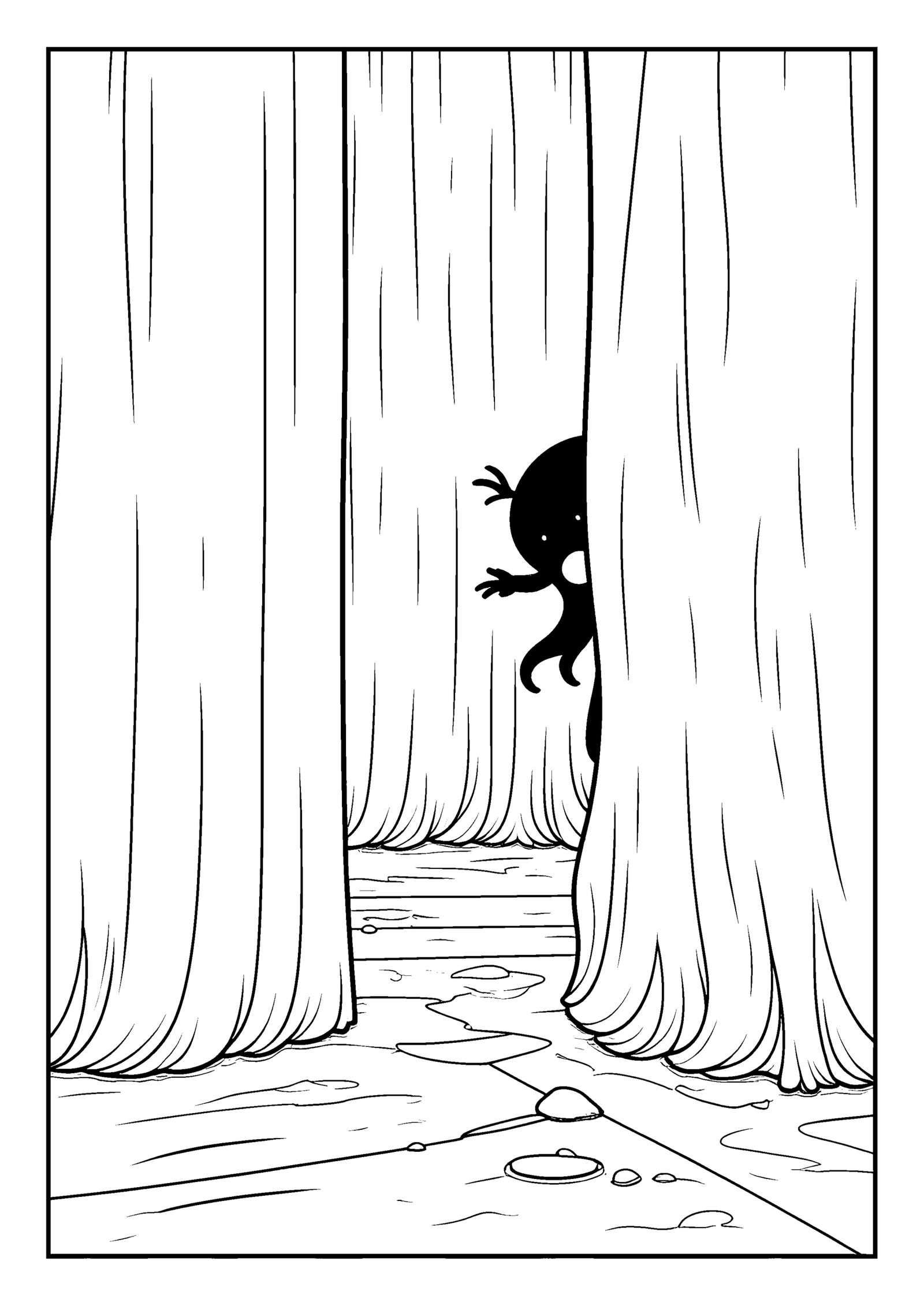 Coloriage Créature cachée derrière un rideau à imprimer gratuitement