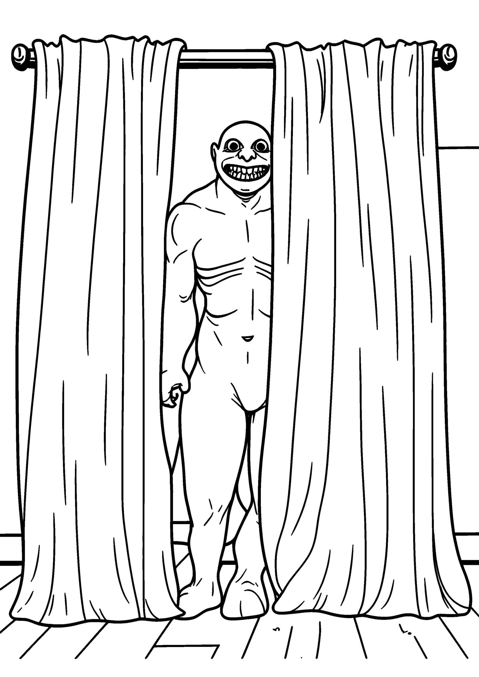 Coloriage Créature derrière un rideau poussiéreux à imprimer