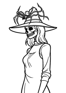Dame squelette à chapeau araignée