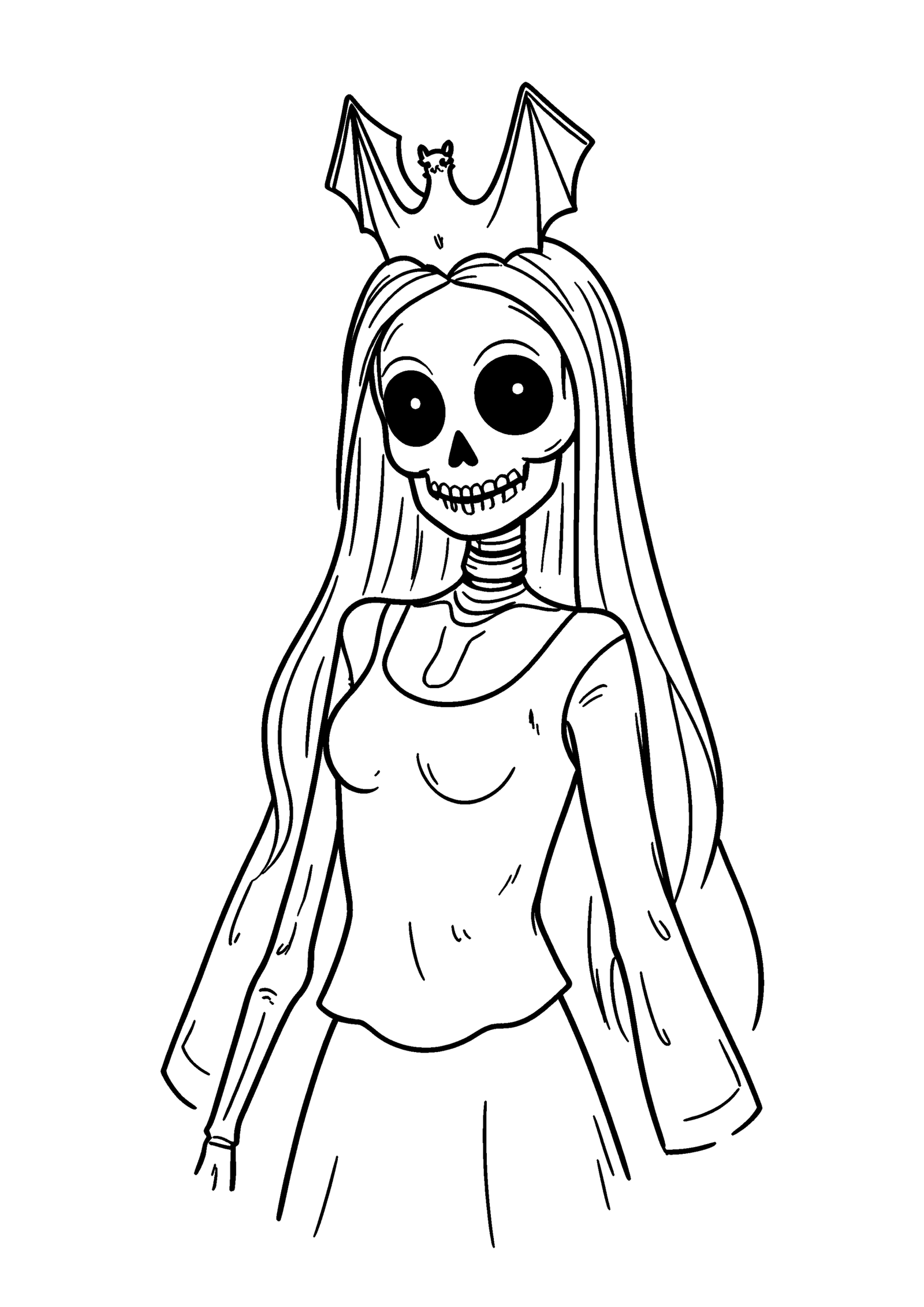 Coloriage Dame squelette à couronne, variante 1