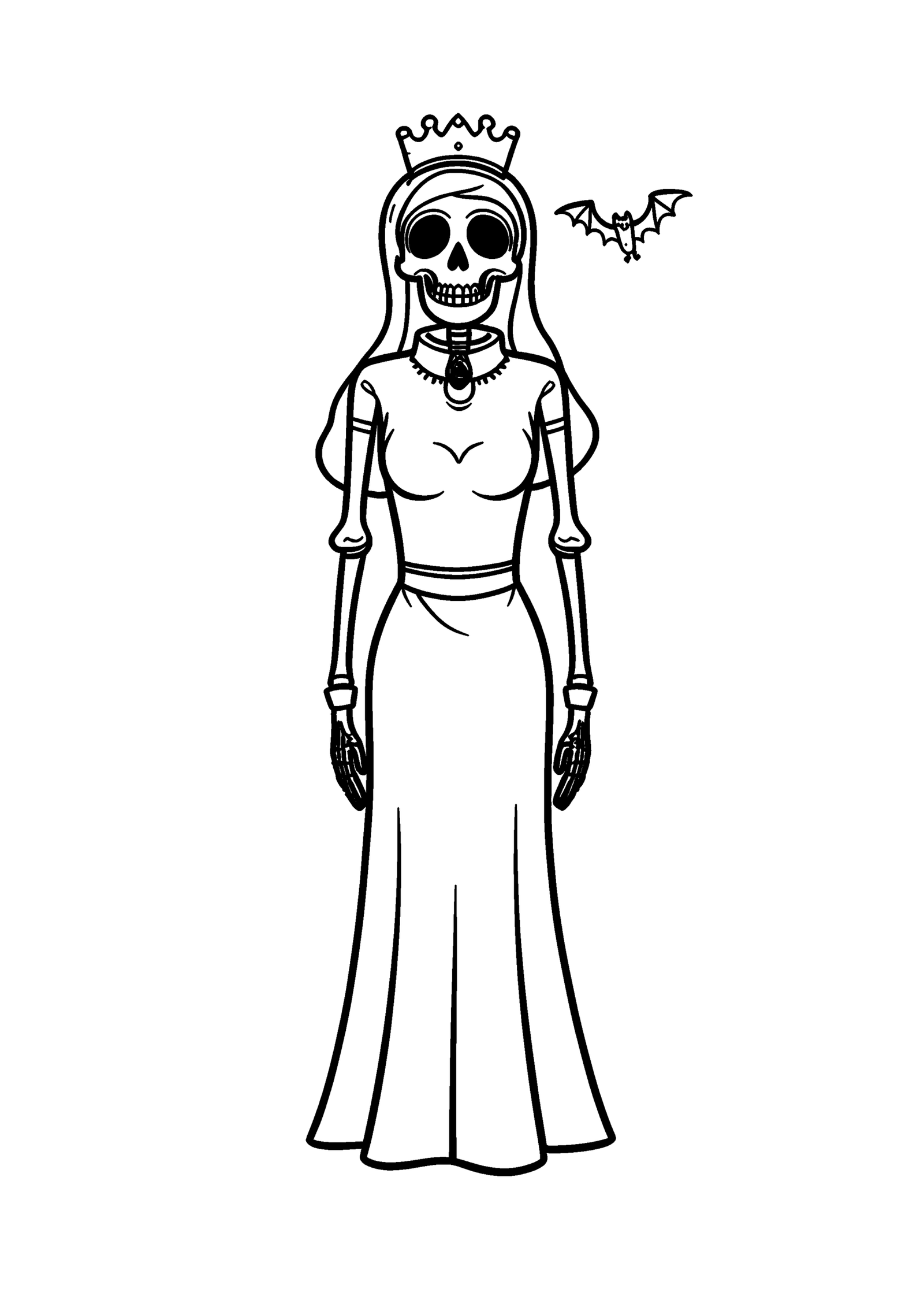 Coloriage Dame squelette à couronne, variante 2