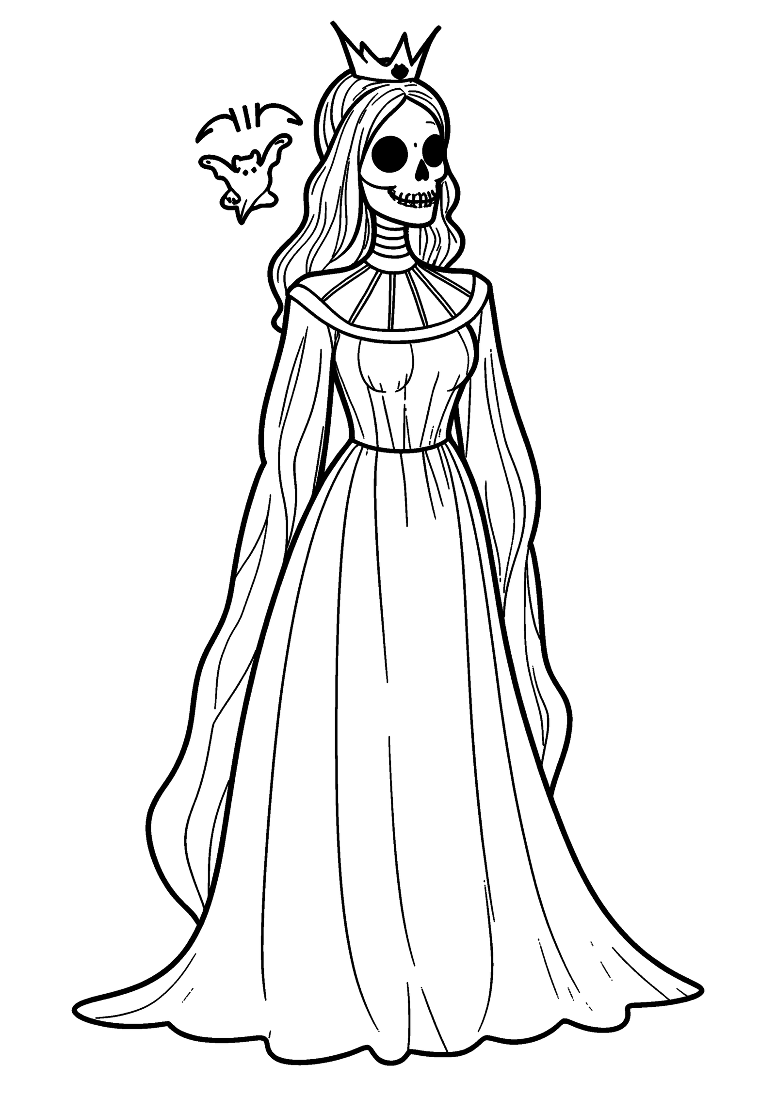 Coloriage Dame squelette à couronne, variante 3