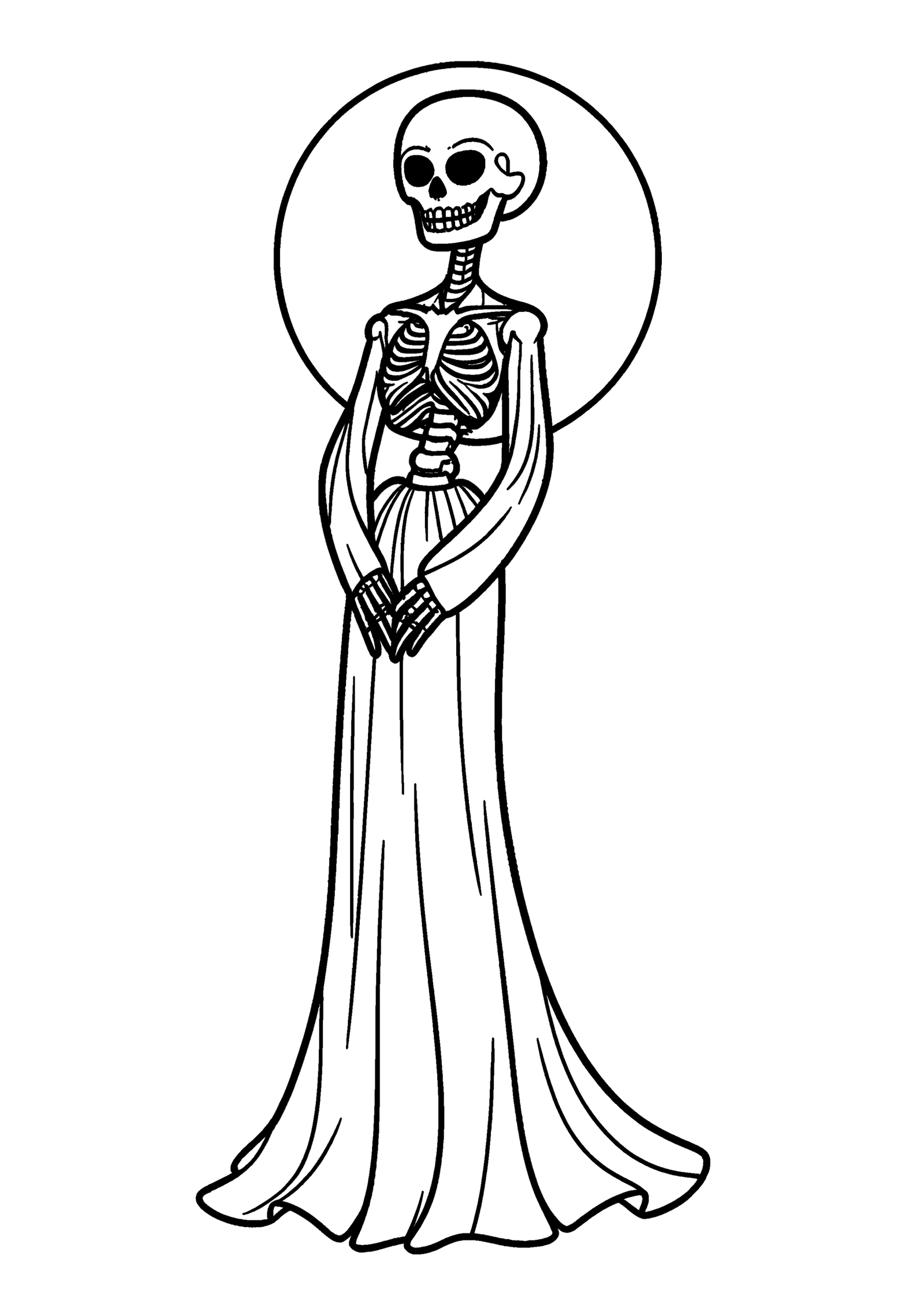 Coloriage Dame squelette à la pleine lune à imprimer gratuitement
