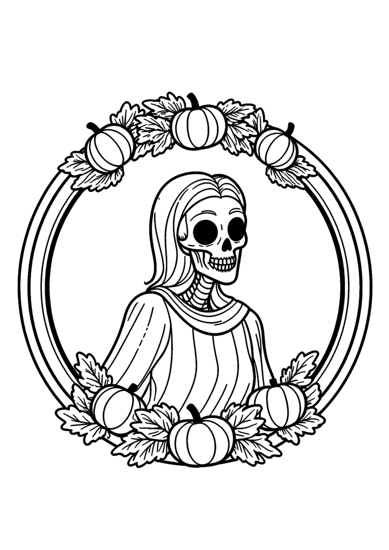 Coloriage Dame squelette au médaillon à imprimer gratuitement