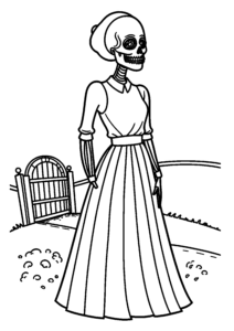 Dame squelette au portail du cimetière