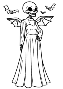 Dame squelette avec chauves-souris