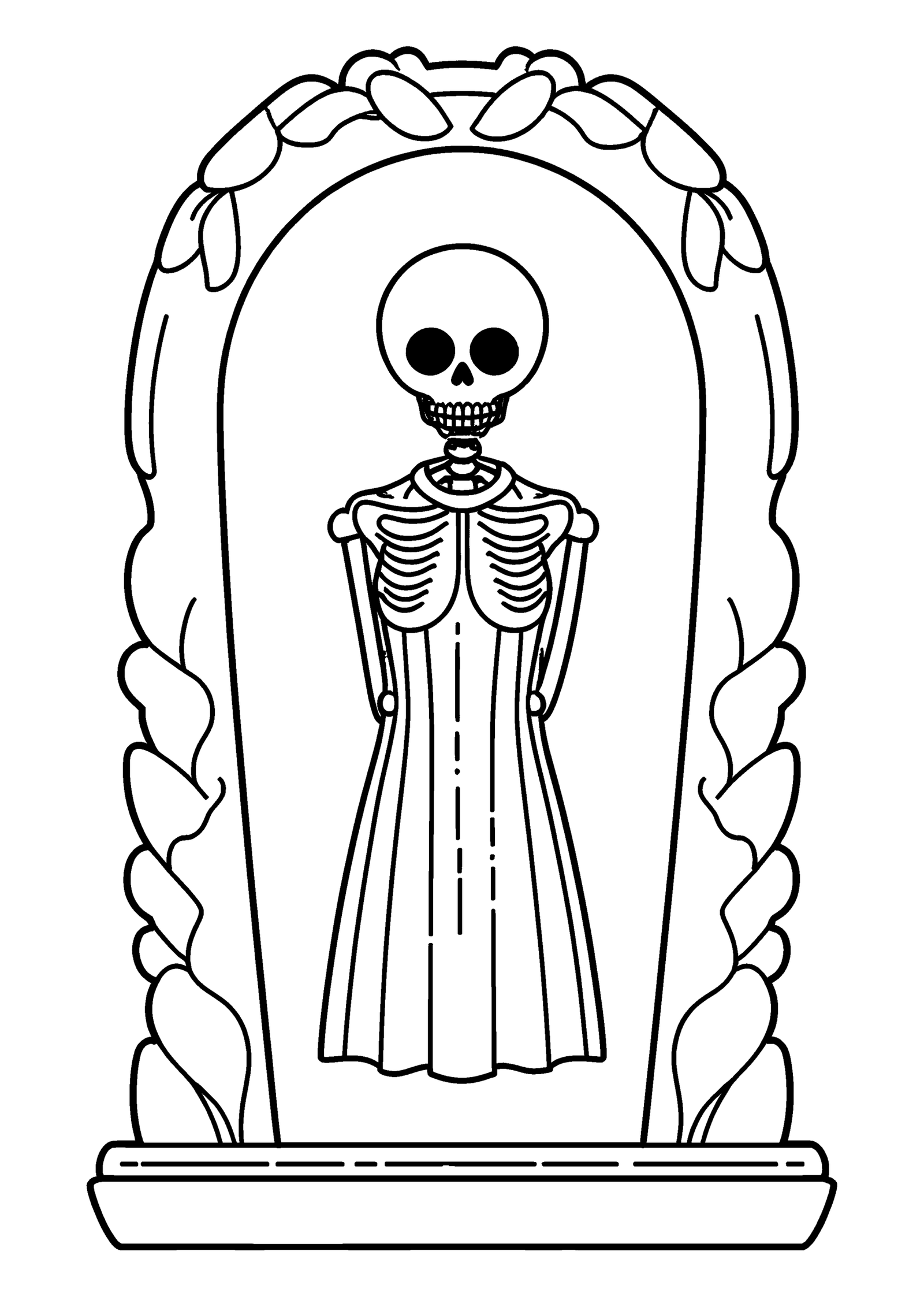 Coloriage Dame squelette en robe à imprimer gratuitement