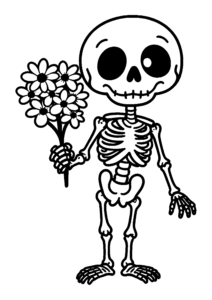 Enfant squelette tenant des fleurs