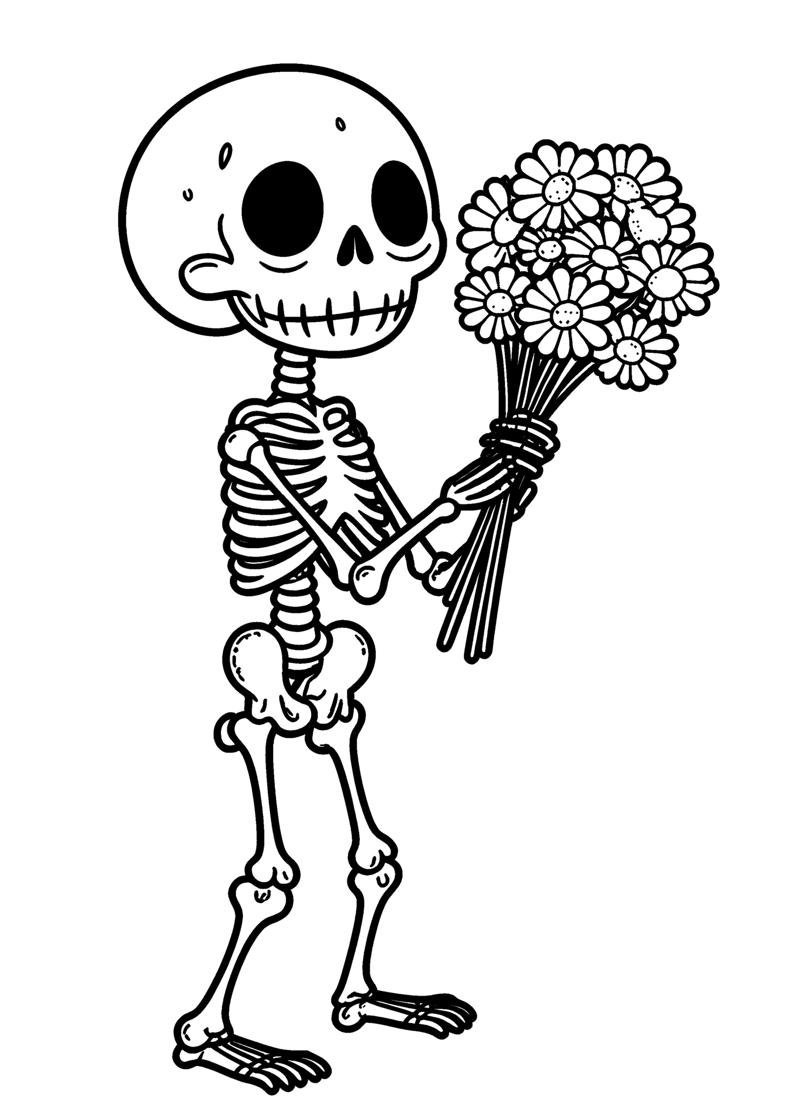 Coloriage Enfant squelette tenant des fleurs, variante 2