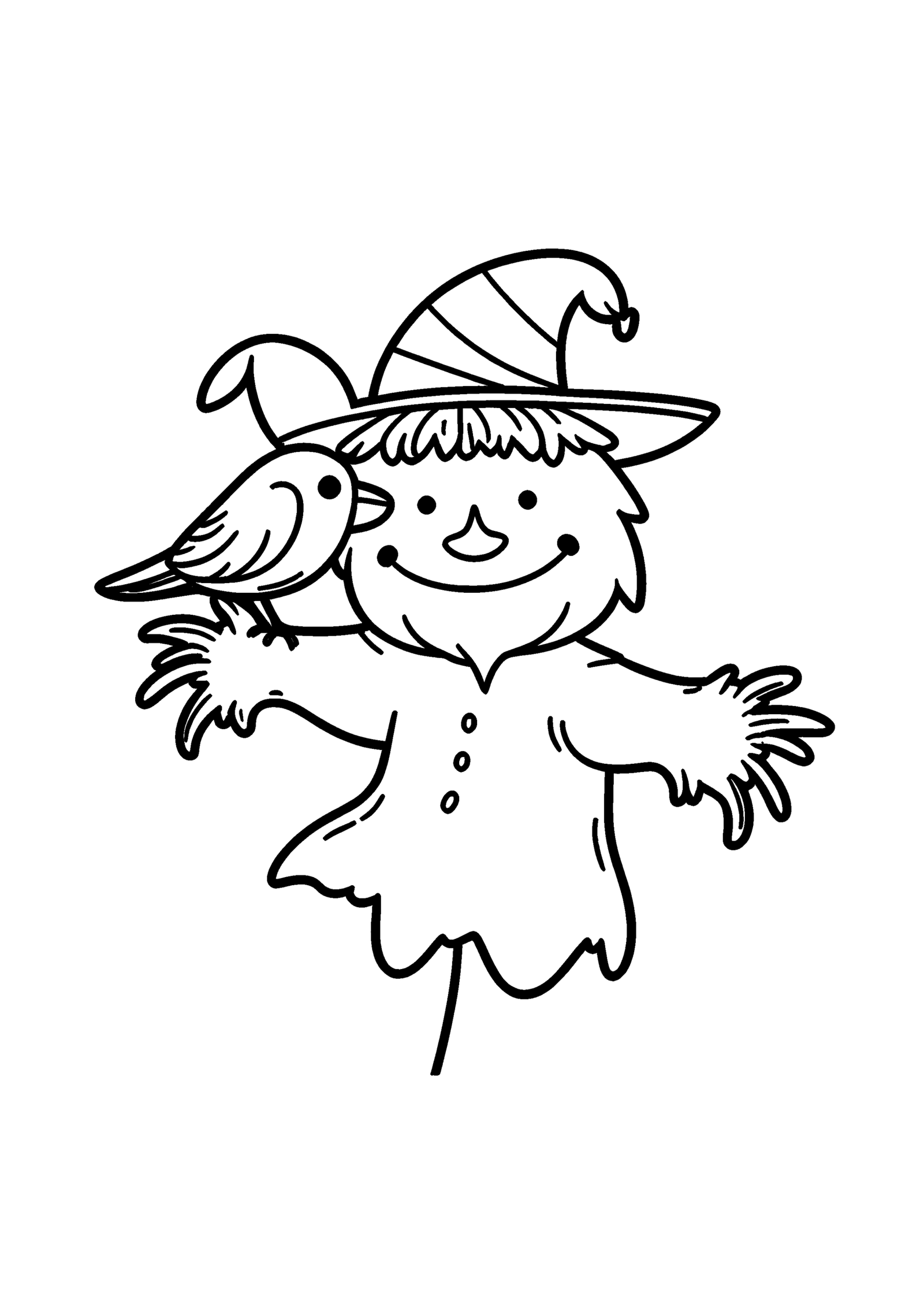 Coloriage Épouvantail avec corbeau sur le bras, variante 2