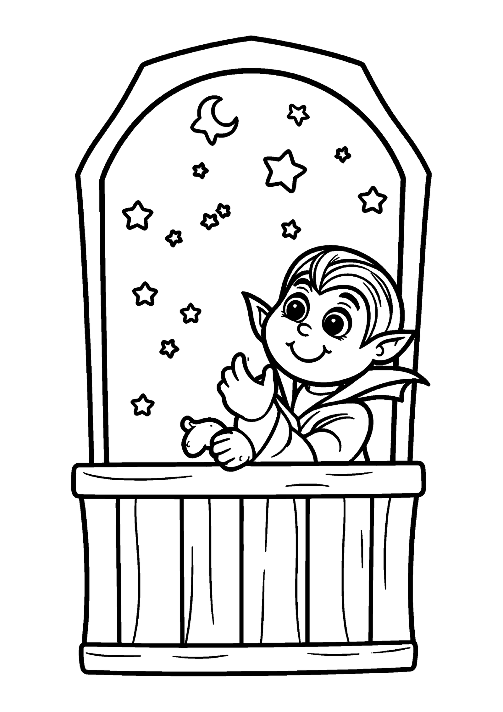 Coloriage Jeune vampire comptant les étoiles, variante 2