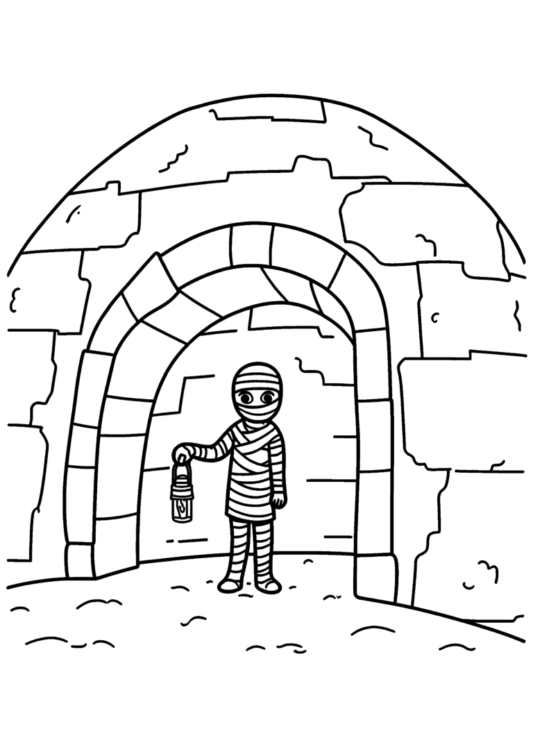 Coloriage Momie tenant une lanterne à imprimer gratuitement