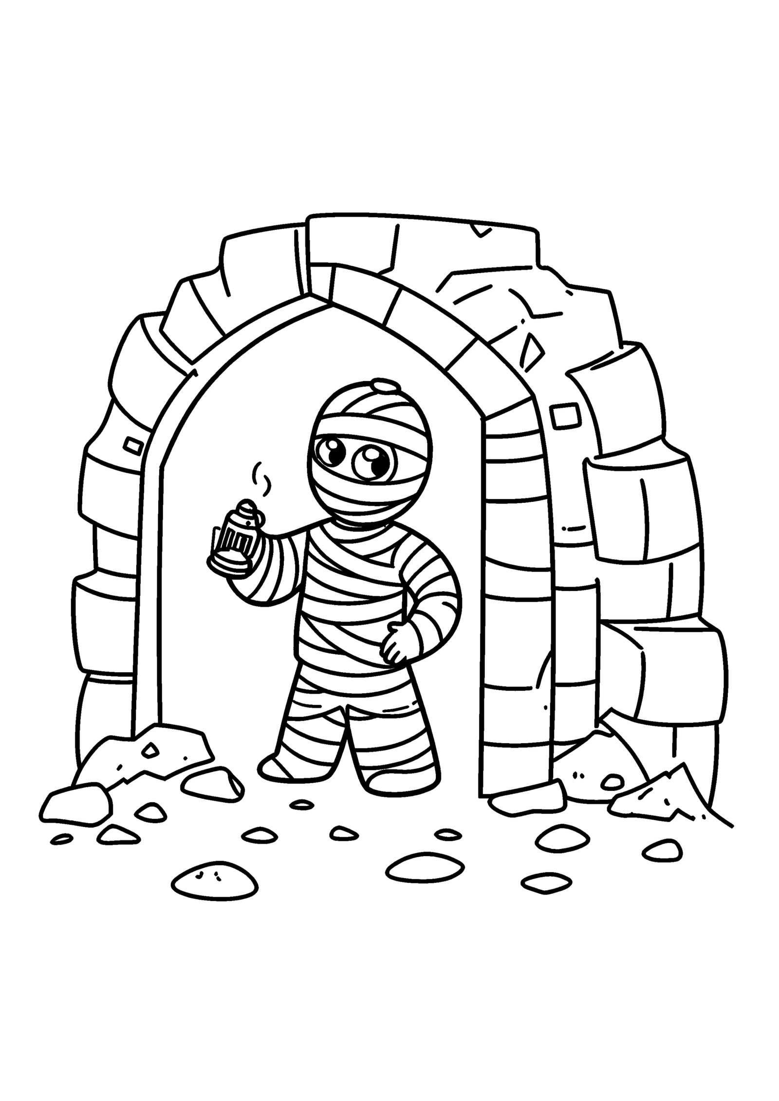 Coloriage Momie tenant une lanterne, variante 2