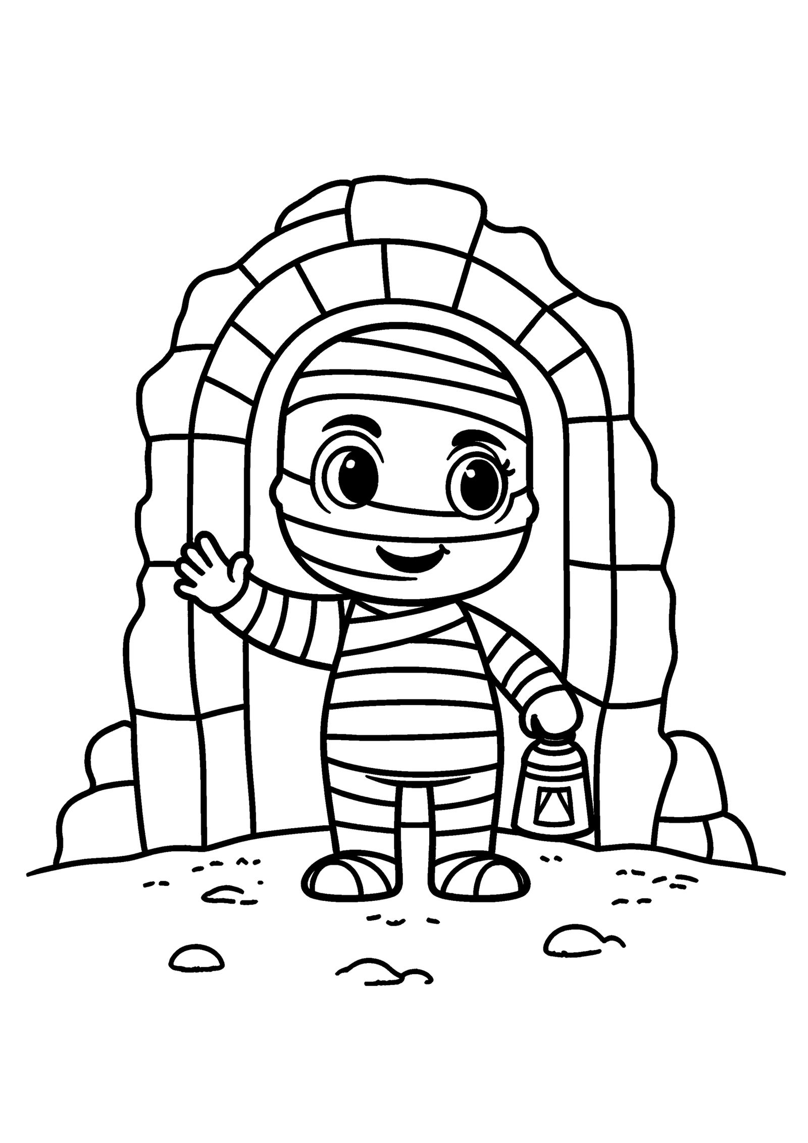 Coloriage Momie tenant une lanterne, variante 3