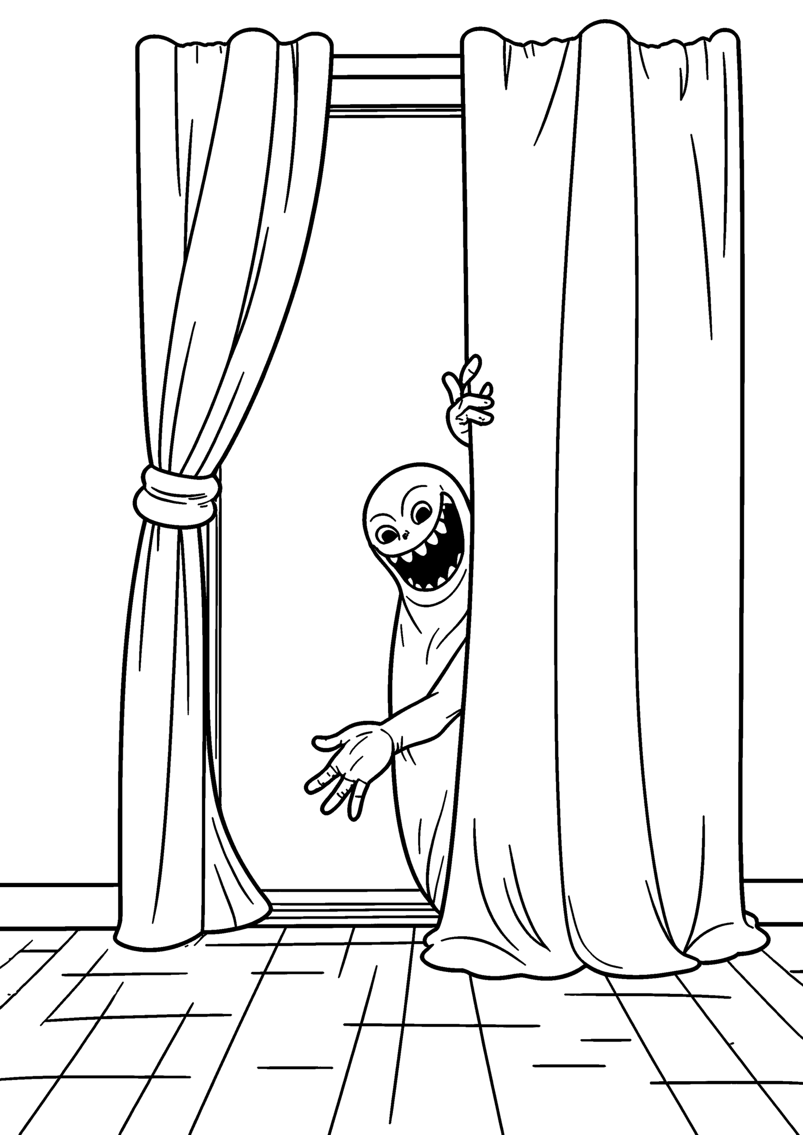 Coloriage Monstre derrière un rideau à imprimer